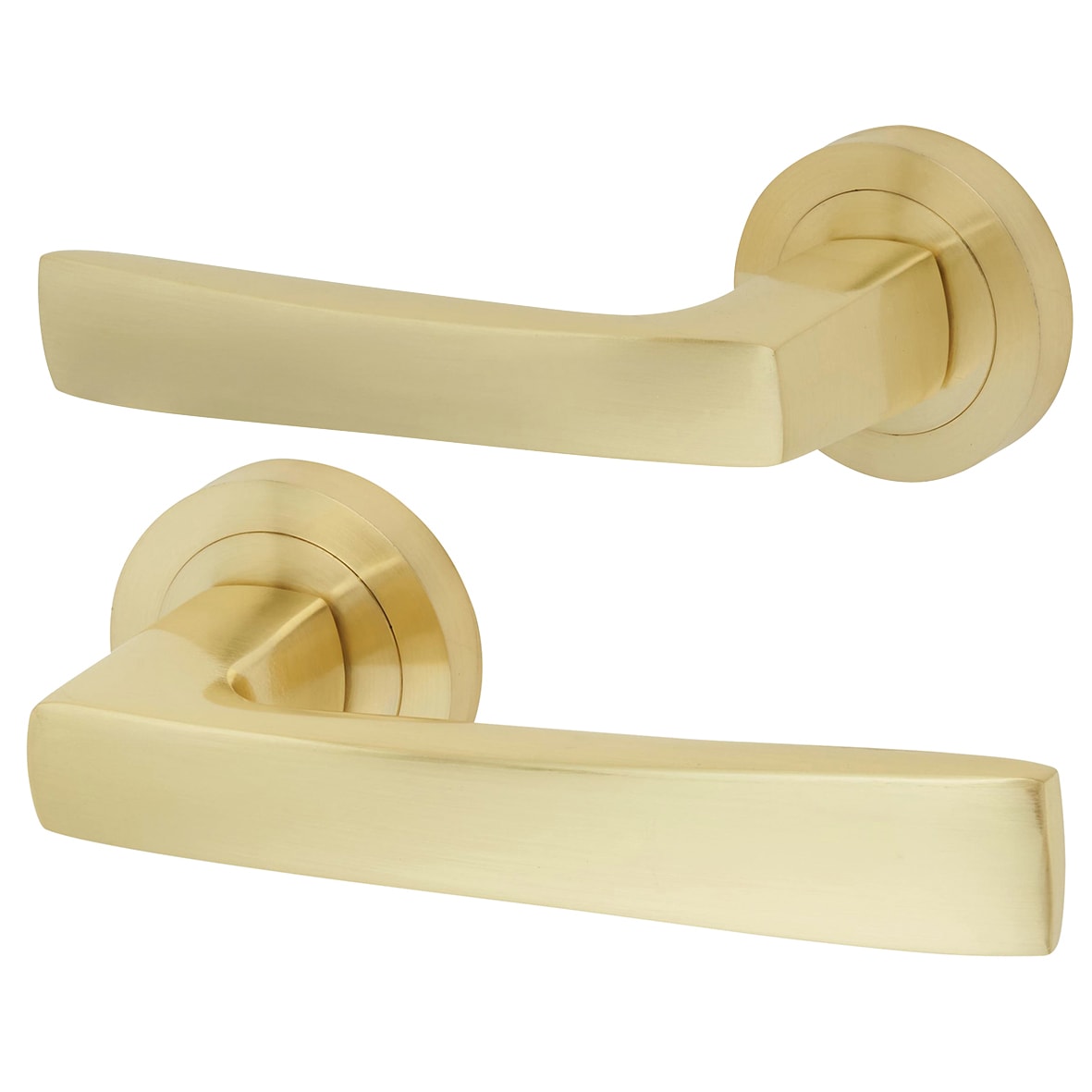 Satin Brass Bathroom Lock Door Handles on Rose Pack - Ivy Range - view 2