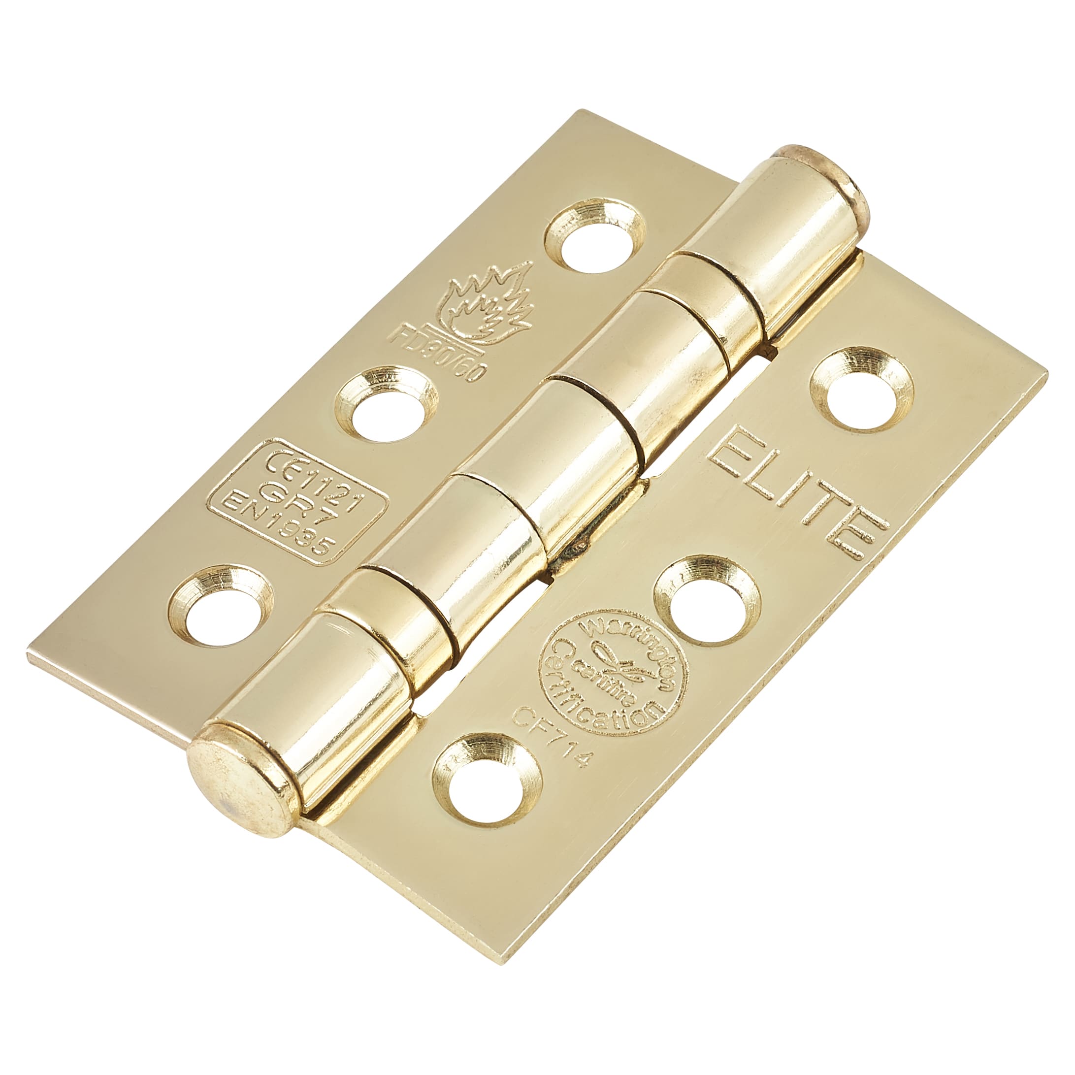 Twin Ball Bearing Grade 7 Butt Fire Door Hinge - 76 x 51 x 2mm - Polished Brass - Pair - view 2