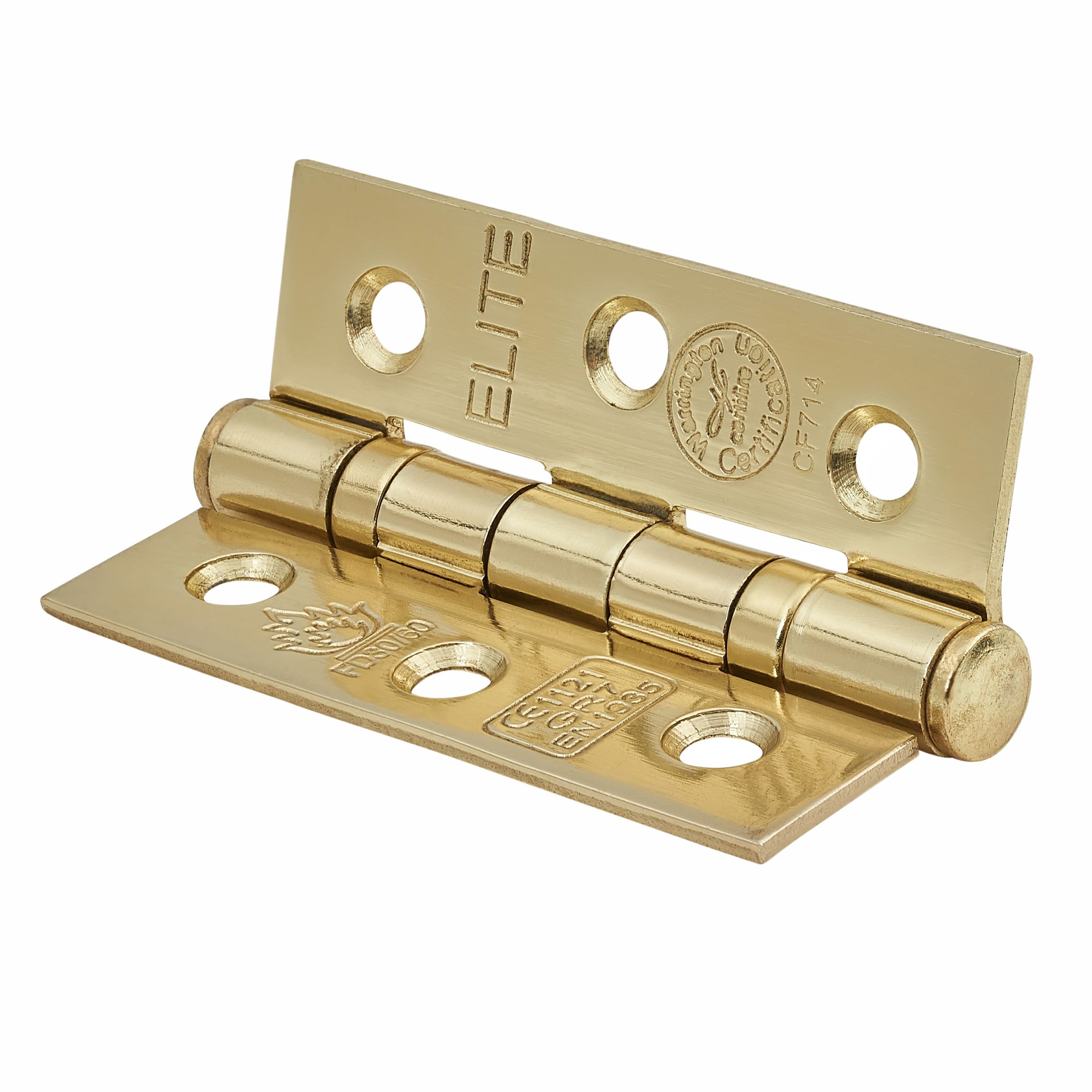 Twin Ball Bearing Grade 7 Butt Fire Door Hinge - 76 x 51 x 2mm - Polished Brass - Pair - view 3