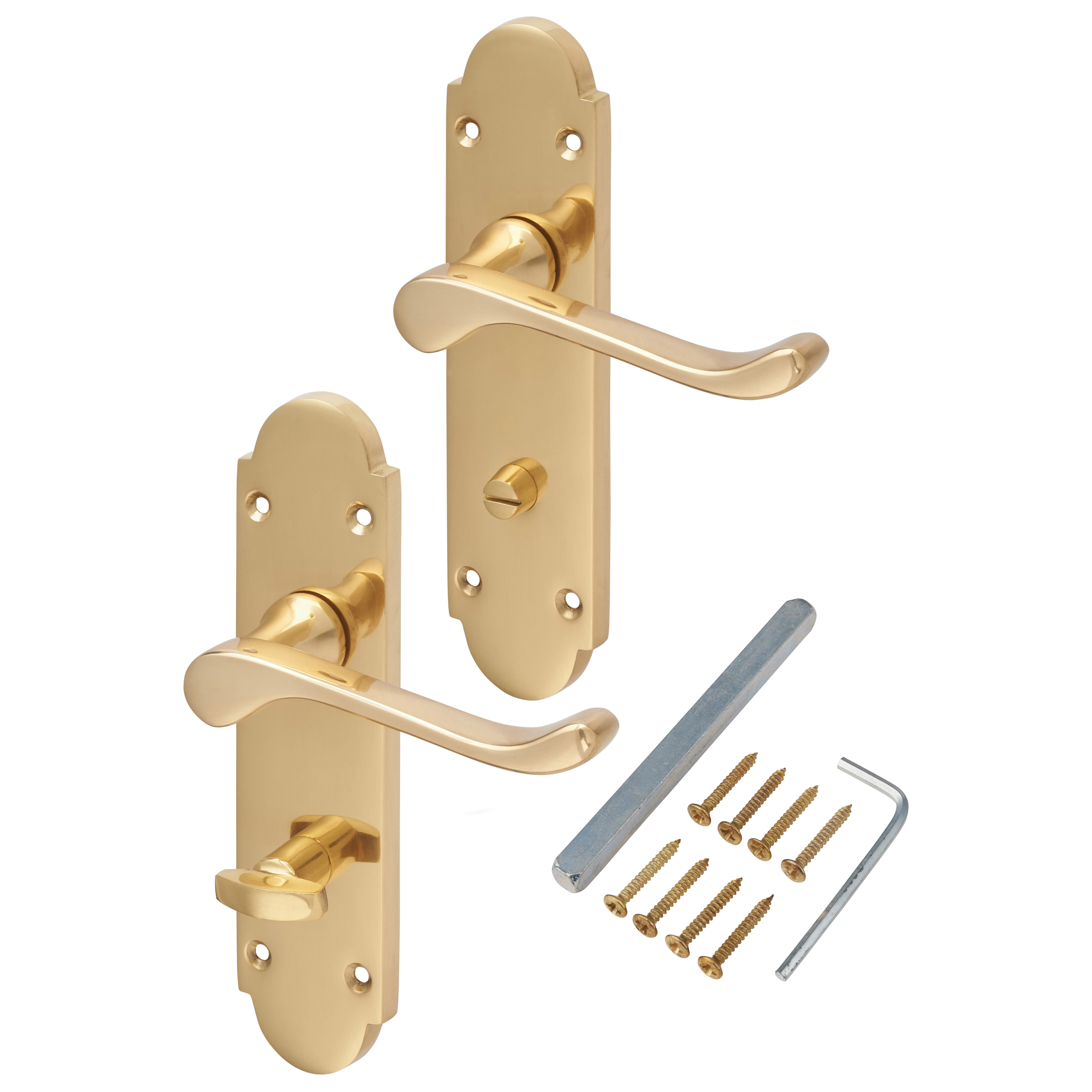 Polished Brass Victorian Summer Scroll Bathroom Door Handles - 168 x 40mm - view 3
