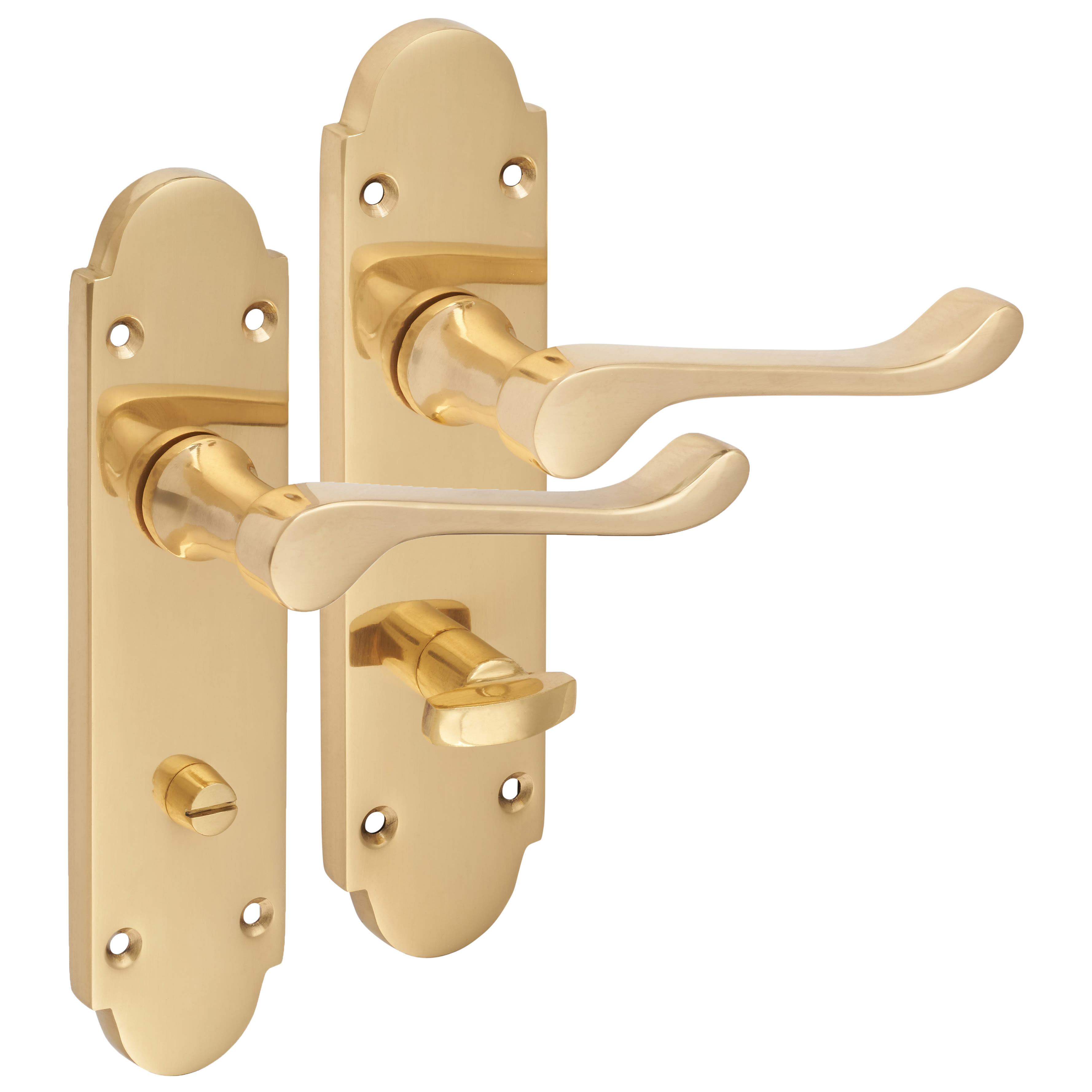 Polished Brass Victorian Summer Scroll Bathroom Door Handles - 168 x 40mm - view 4
