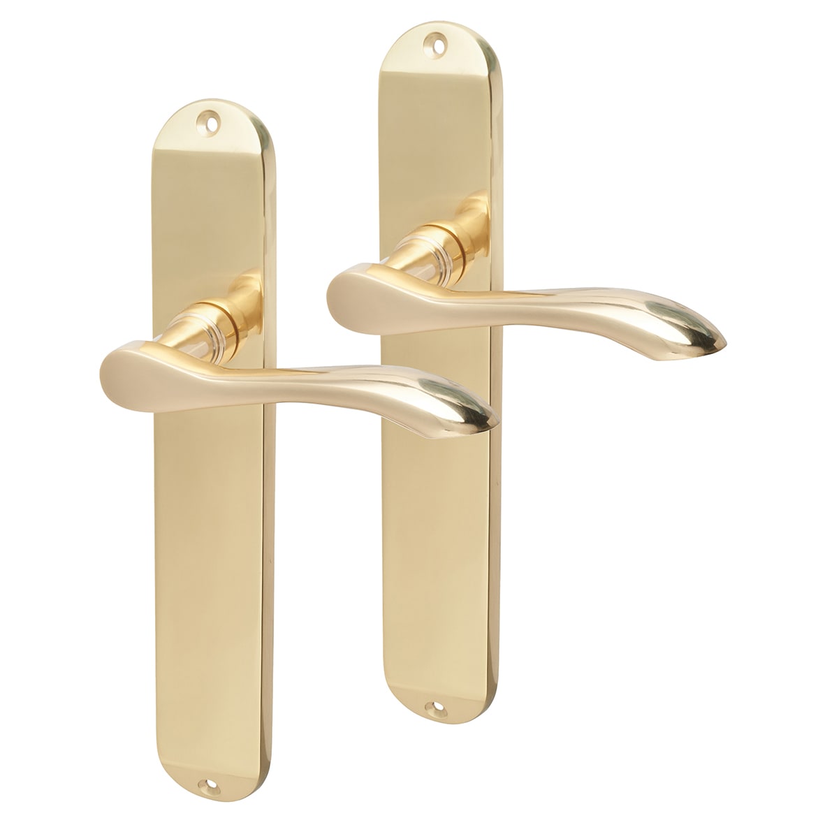 Polished Brass Latch Door Handles - Long Plate - Altea Range - 240 x 41mm - view 2