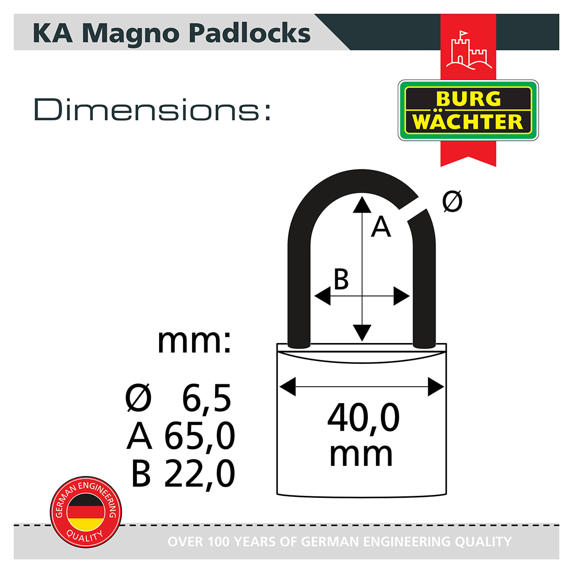 Long Shackle Magno Padlock - 40mm Body - 22 x 65mm Shackle - Keyed Alike - Pack of 5 - view 4