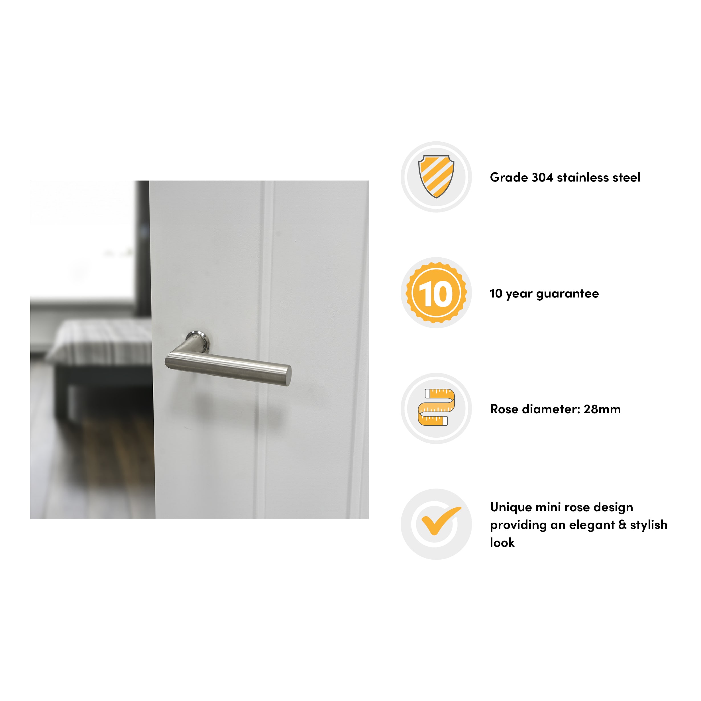 Satin Nickel Door Handles on Round Mini Rose - Amsterdam Range - view 2