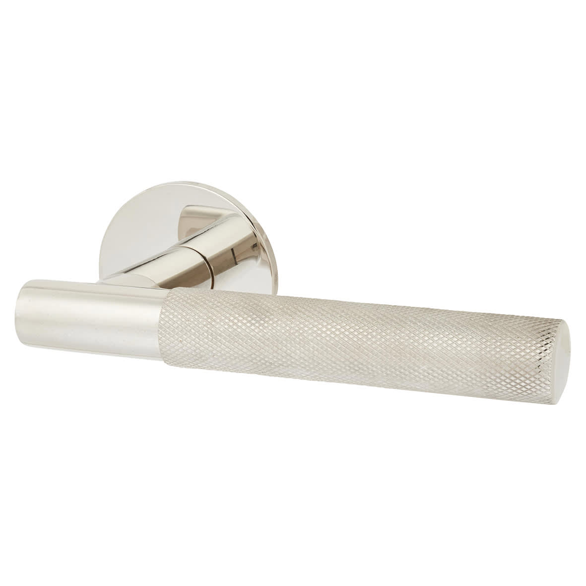 Polished Stainless Steel Knurled Door Handles on Round Slim Rose - Schema Teckna Range - view 2