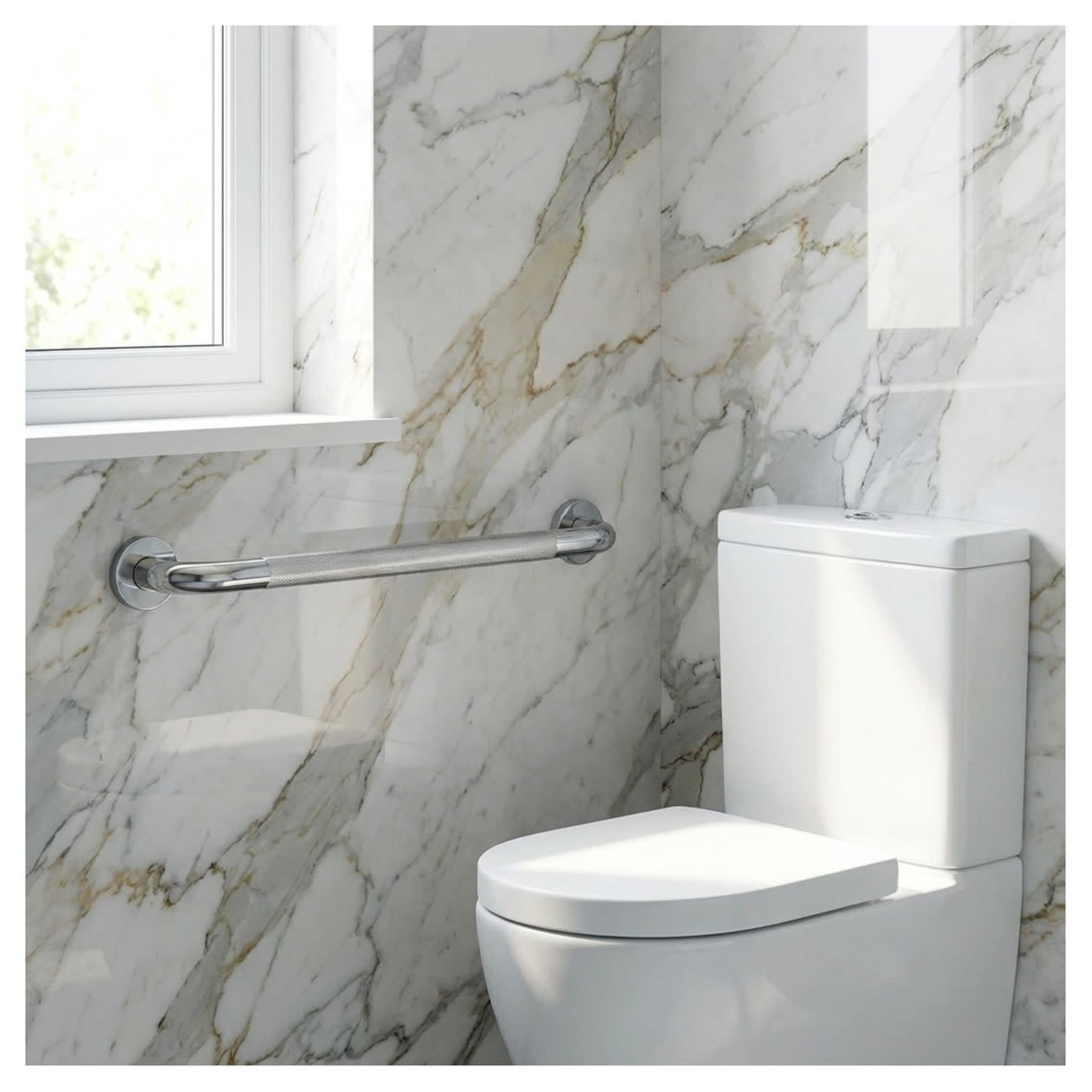 32mm Stainless Steel Grab Rail with Anti-Slip Grip - 600mm Length - Polished Chrome - view 5