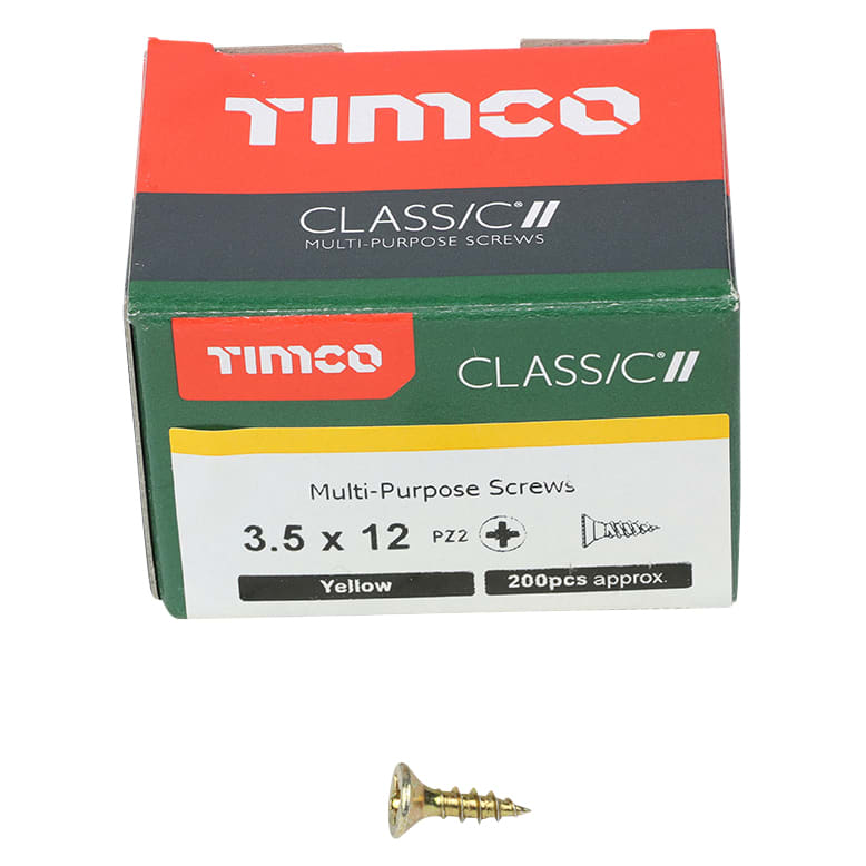 Classic Pozi Countersunk Wood Screws - 3.5 x 12mm - Yellow Zinc - Pack of 200 - view 3