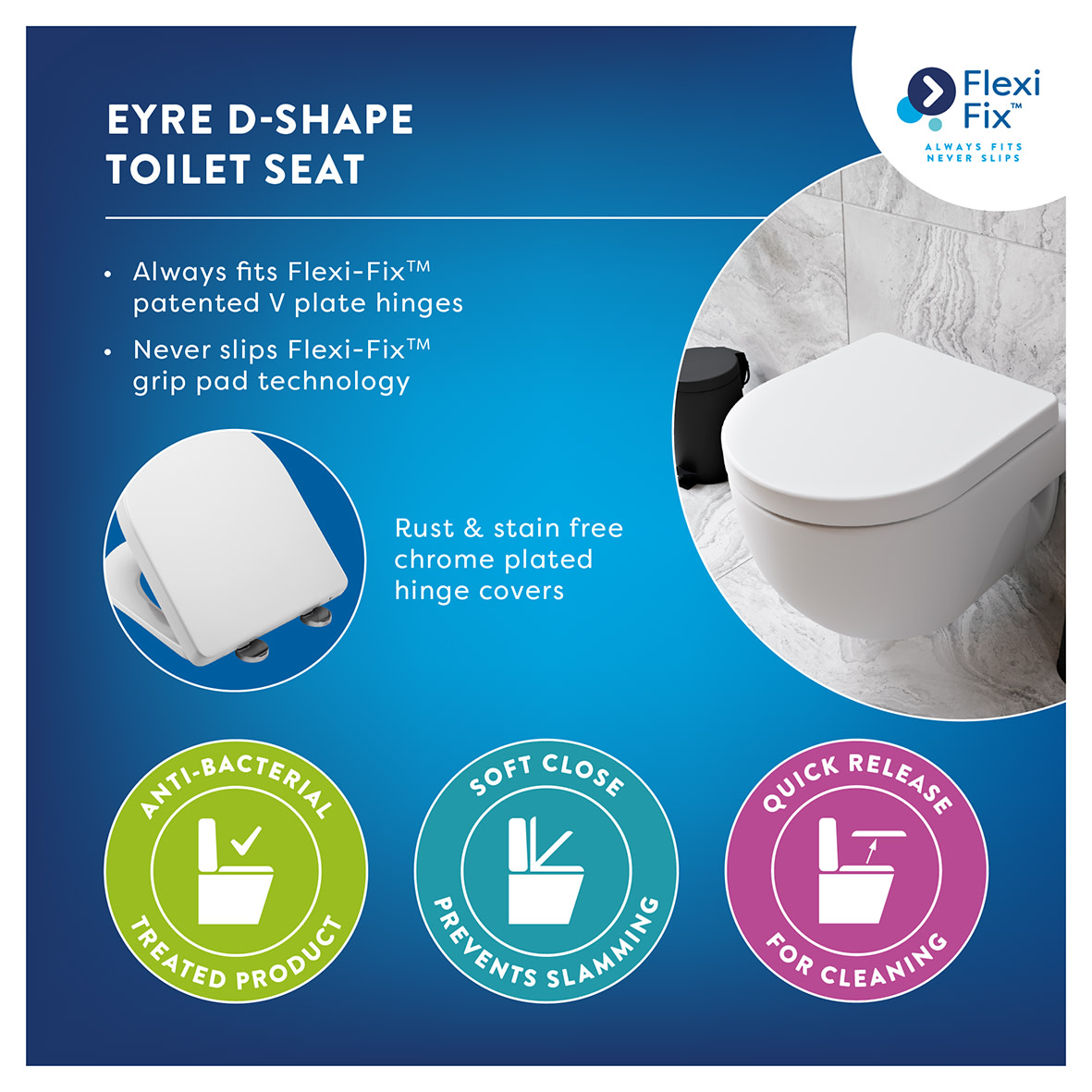 Eyre Flexi-Fix Soft Close Toilet Seat - White - view 5