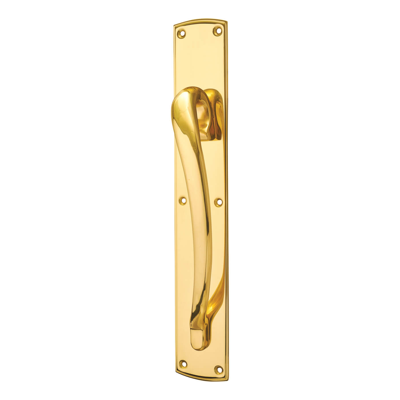 Polished Brass Offset Door Pull Handle on Plate - Screw Fix - 450 x 75mm - RH - view 2