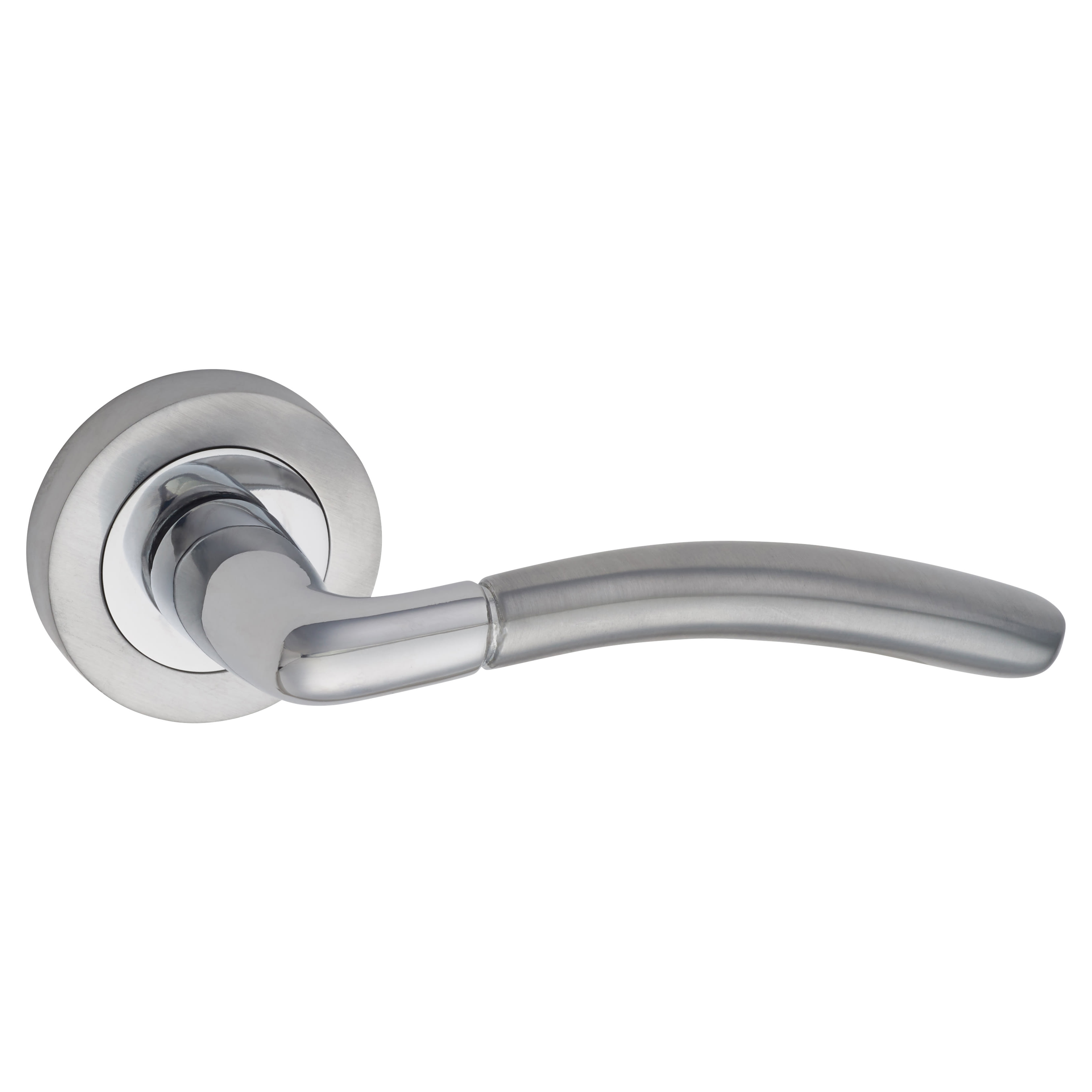Satin/Polished Chrome Latch Door Handles on Rose Pack - Berkshire Range - view 3