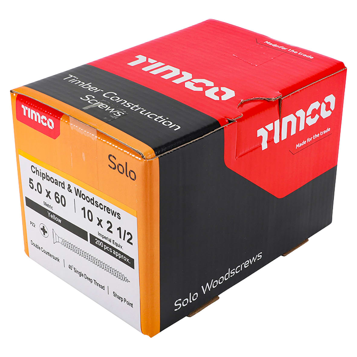 Solo Chippy Pozi Countersunk Wood Screws - 5.0 x 60mm - Yellow Zinc - Pack of 200 - view 4