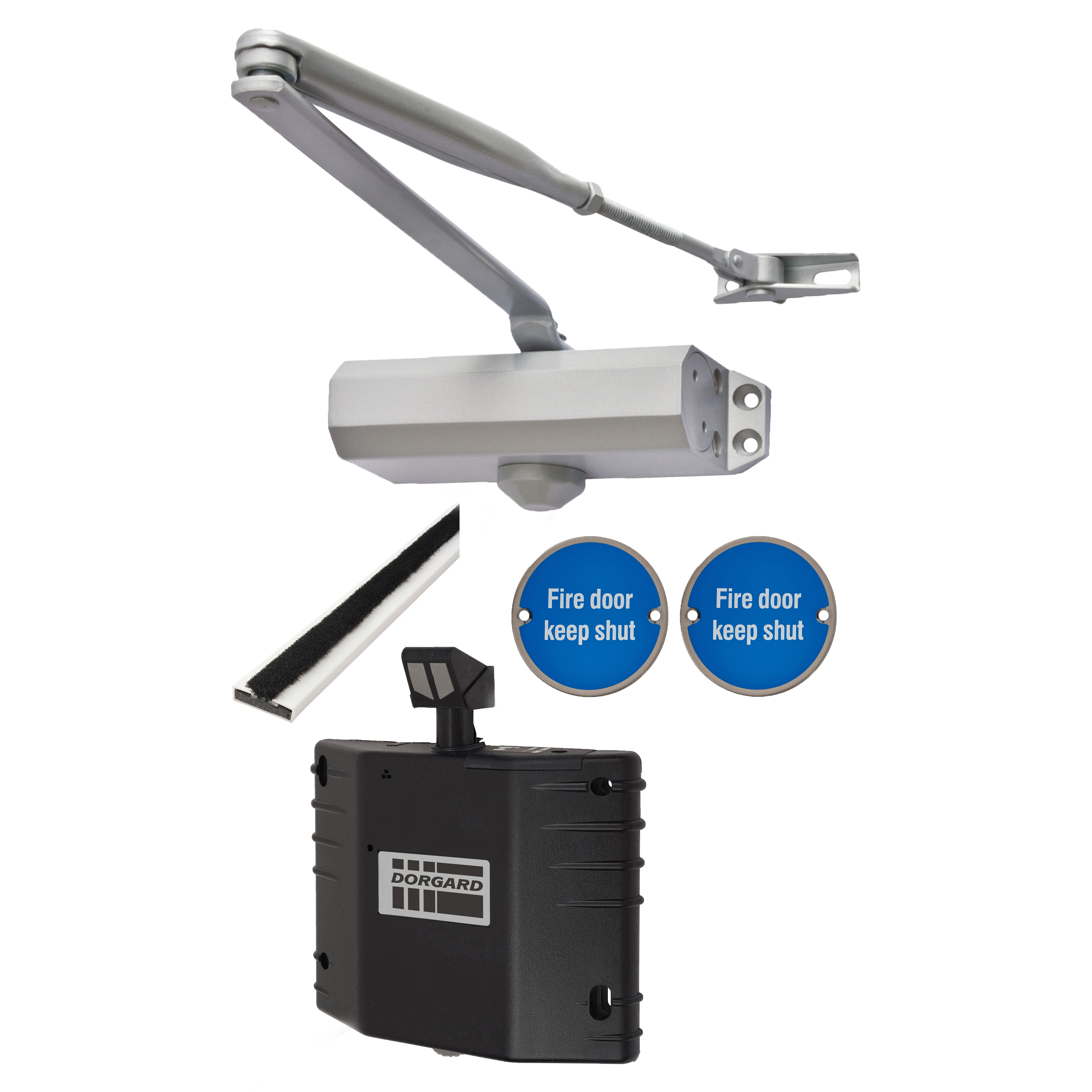 Light Duty Euro Lock Door Handle on Backplate Fire Door Kit & Dorgard Holder - Power Size 3 - Silver - view 5