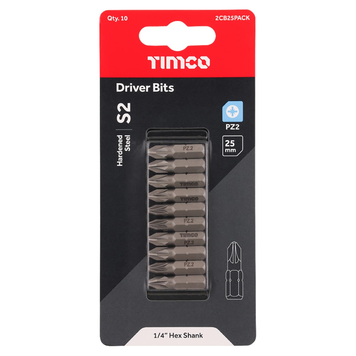 Steel Driver Bits - Pozi - - 25mm Length - Pack of 10 - view 3