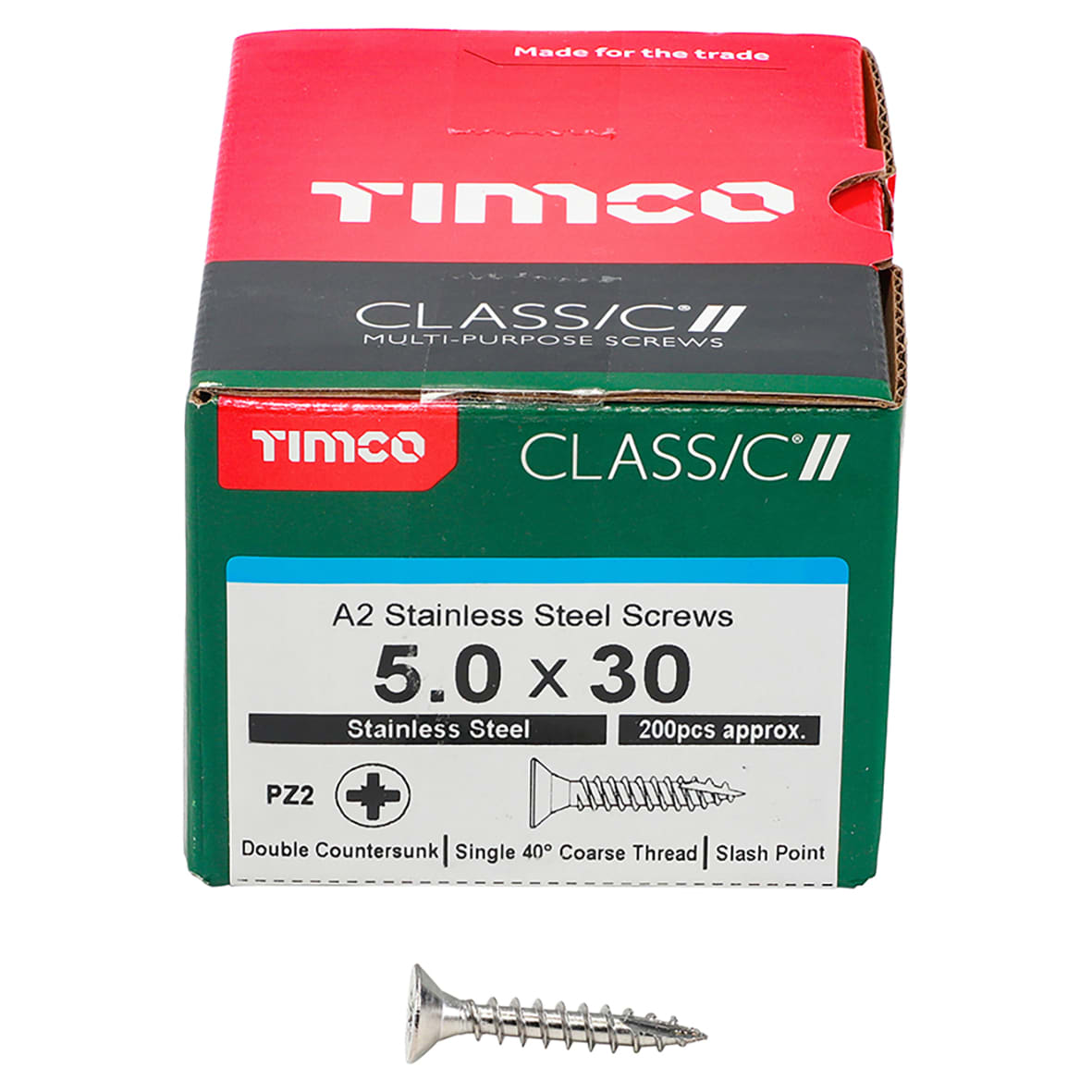 Classic Pozi Countersunk Wood Screws - 5.0 x 30mm - A2 Stainless Steel - Pack of 200 - view 2