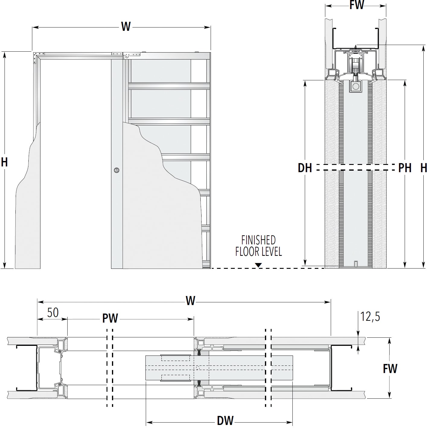 Double Pocket Door Kit - 100mm Finished Wall Thickness - 610 x 1981mm Door Size - view 2