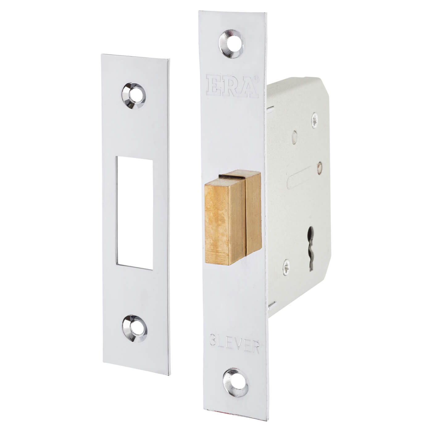 3 Lever Deadlock - 64mm Case - 44mm Backset - Polished Chrome - view 2