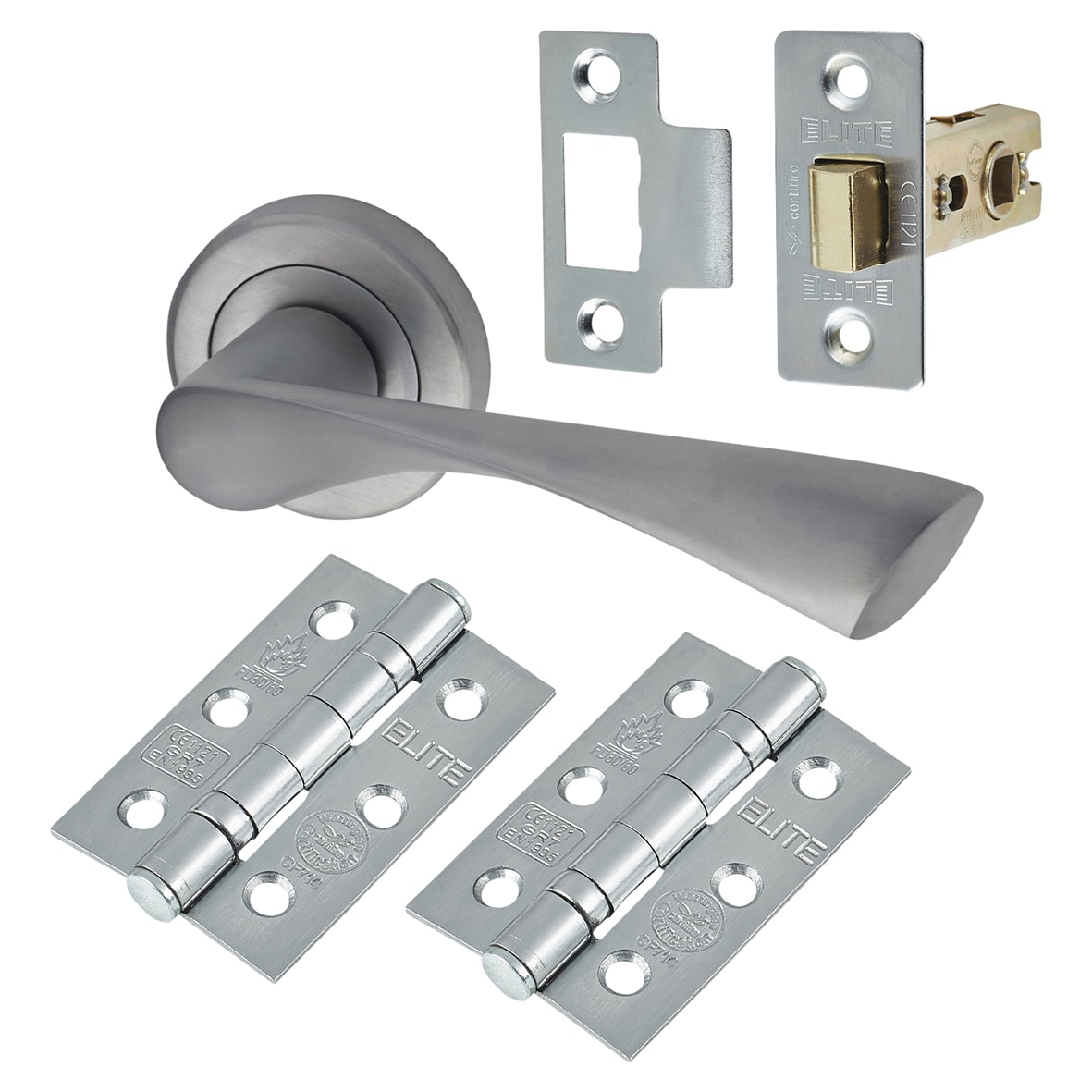 Satin Chrome Latch Door Handles on Rose Pack - Knightsbridge Range - view 2