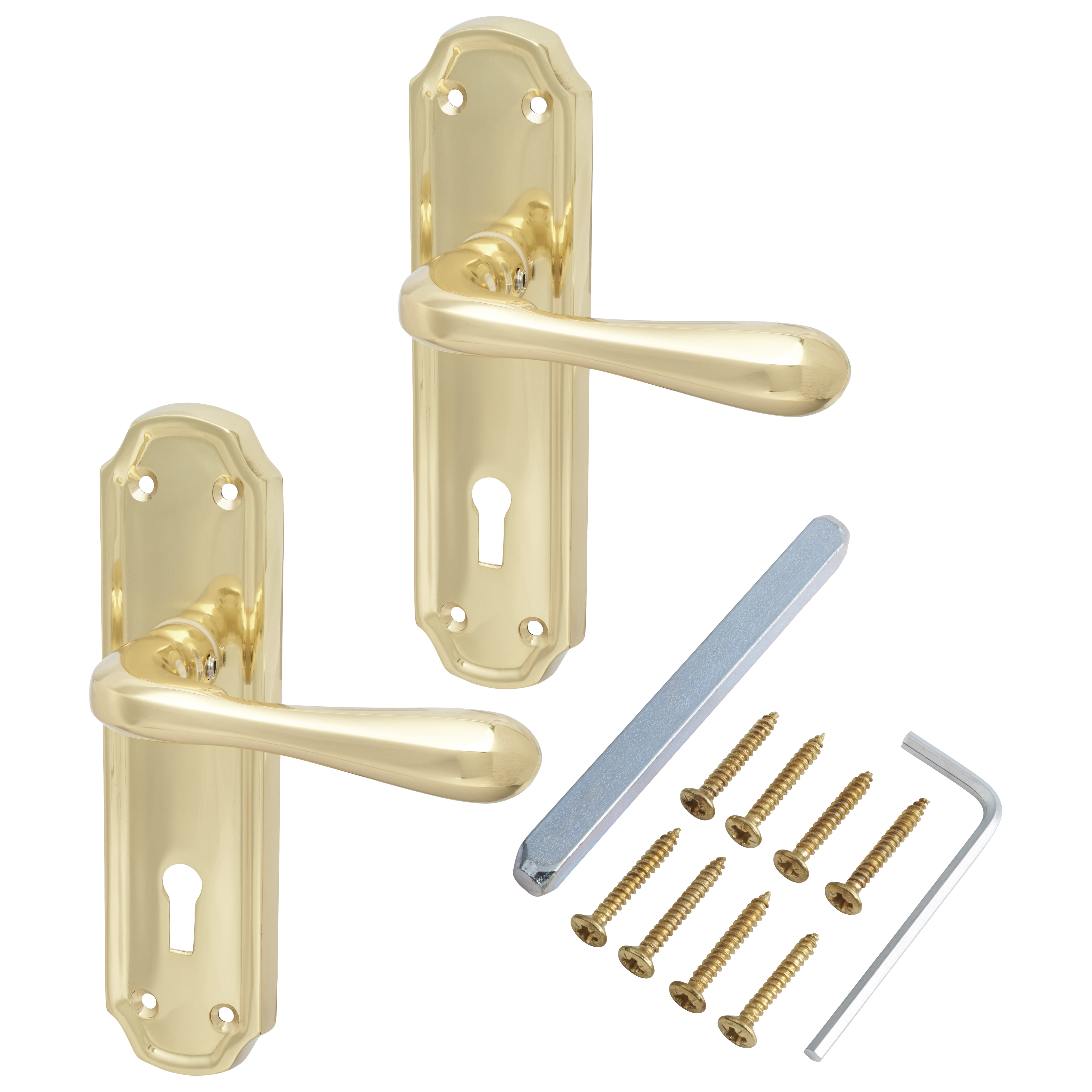Polished Brass Keyhole Lock Door Handles - Genoa Range - 168 x 45mm - view 3