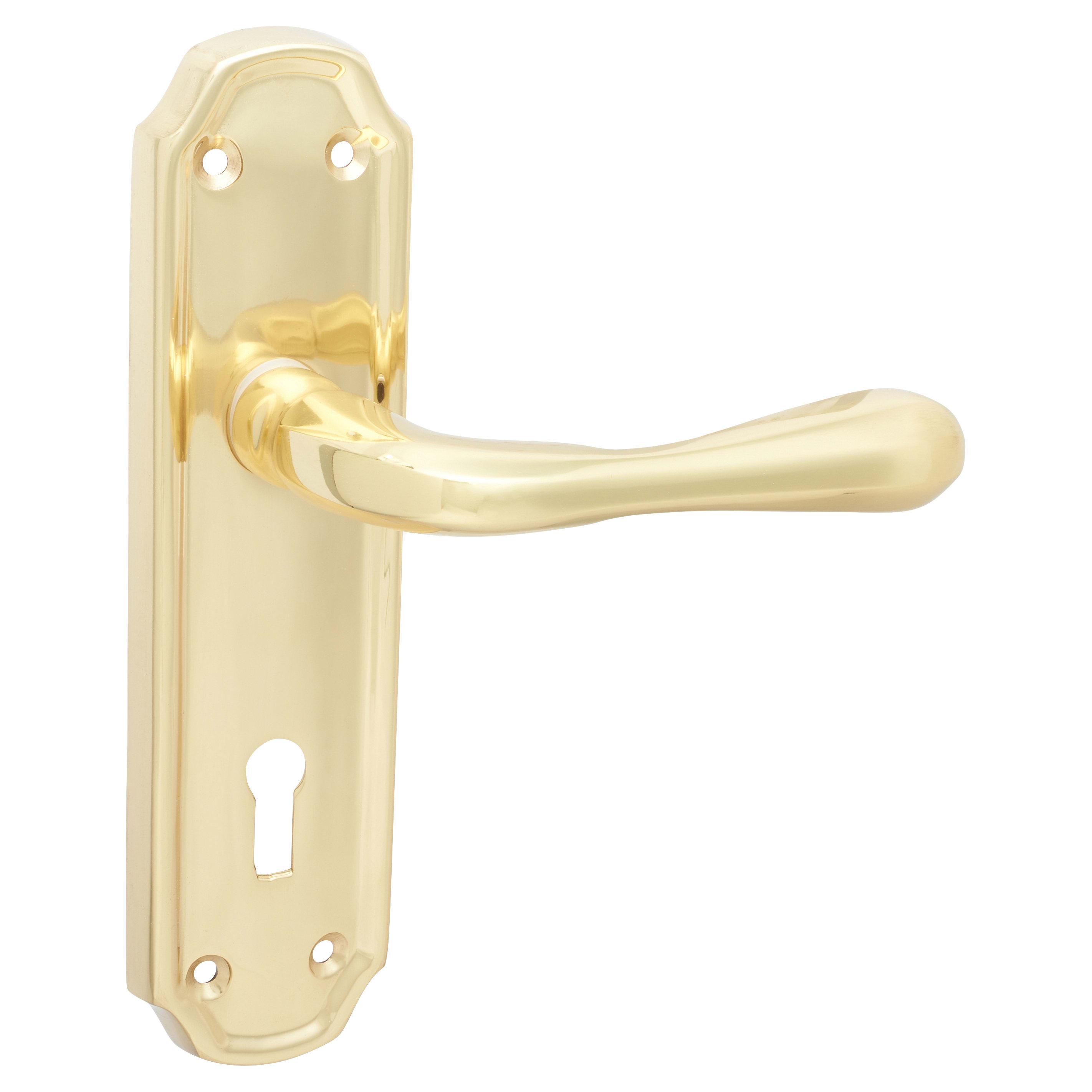 Polished Brass Keyhole Lock Door Handles - Genoa Range - 168 x 45mm - view 4