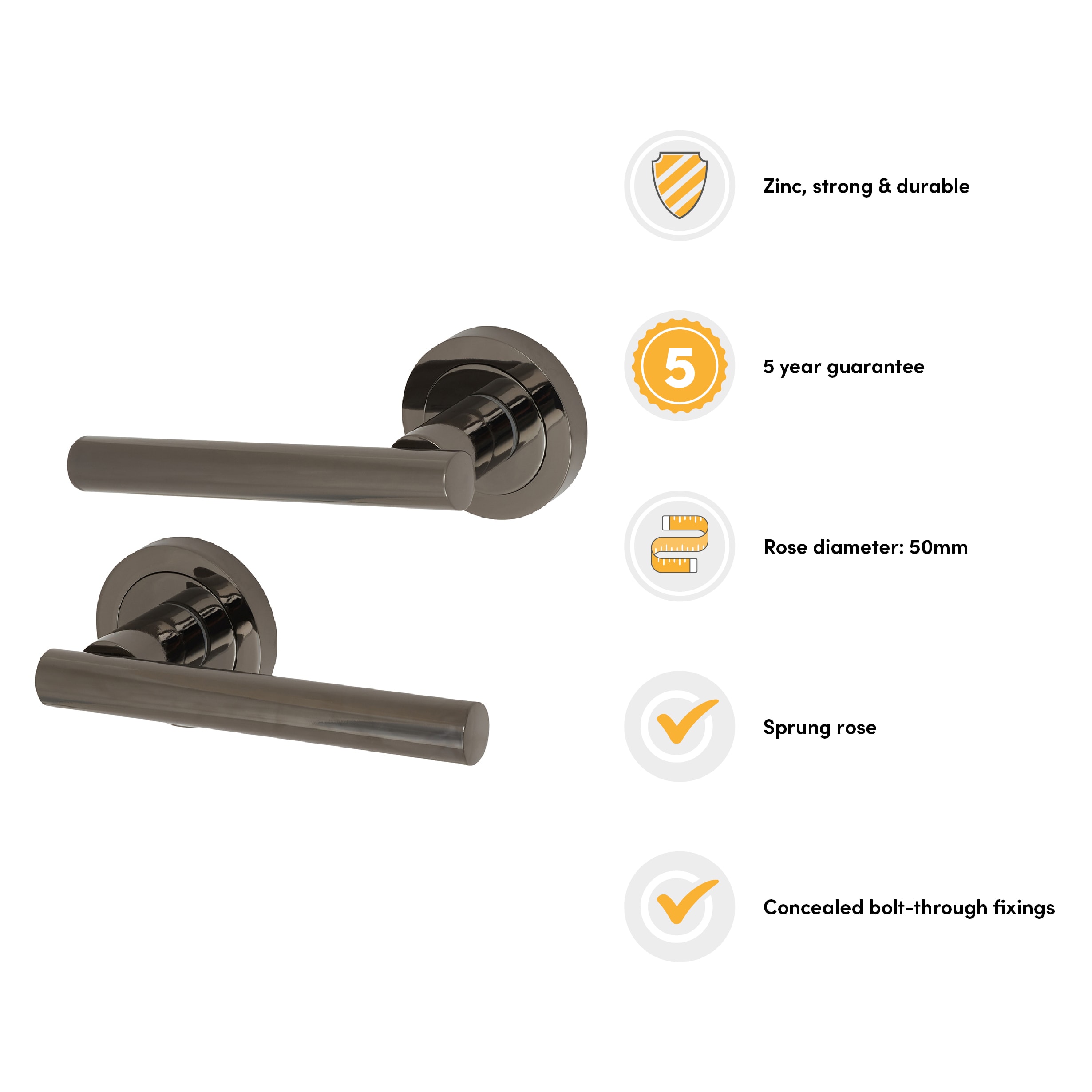 Black Nickel Door Handles on Round Rose - Bella Range - view 3