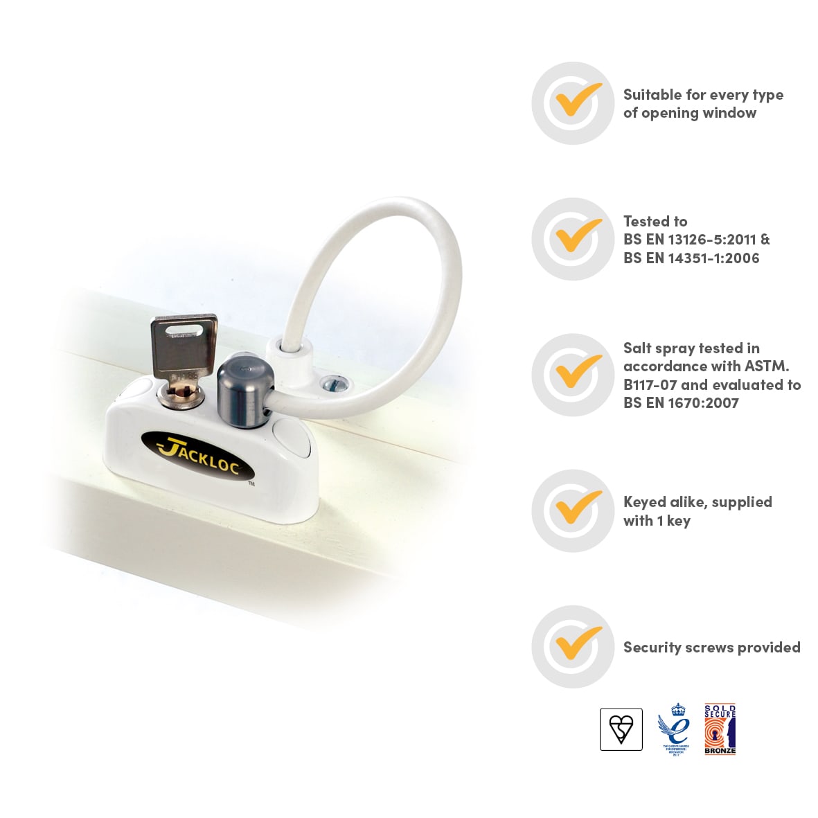 Pro-5 Key-Locking Cable Window Restrictor - White - view 3