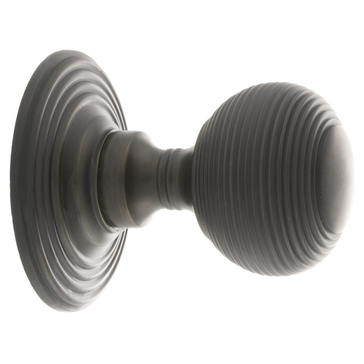 Old English Ripon Reeded Beehive Mortice Door Knob - 70mm Rose Diameter - Urban Dark Bronze - view 2