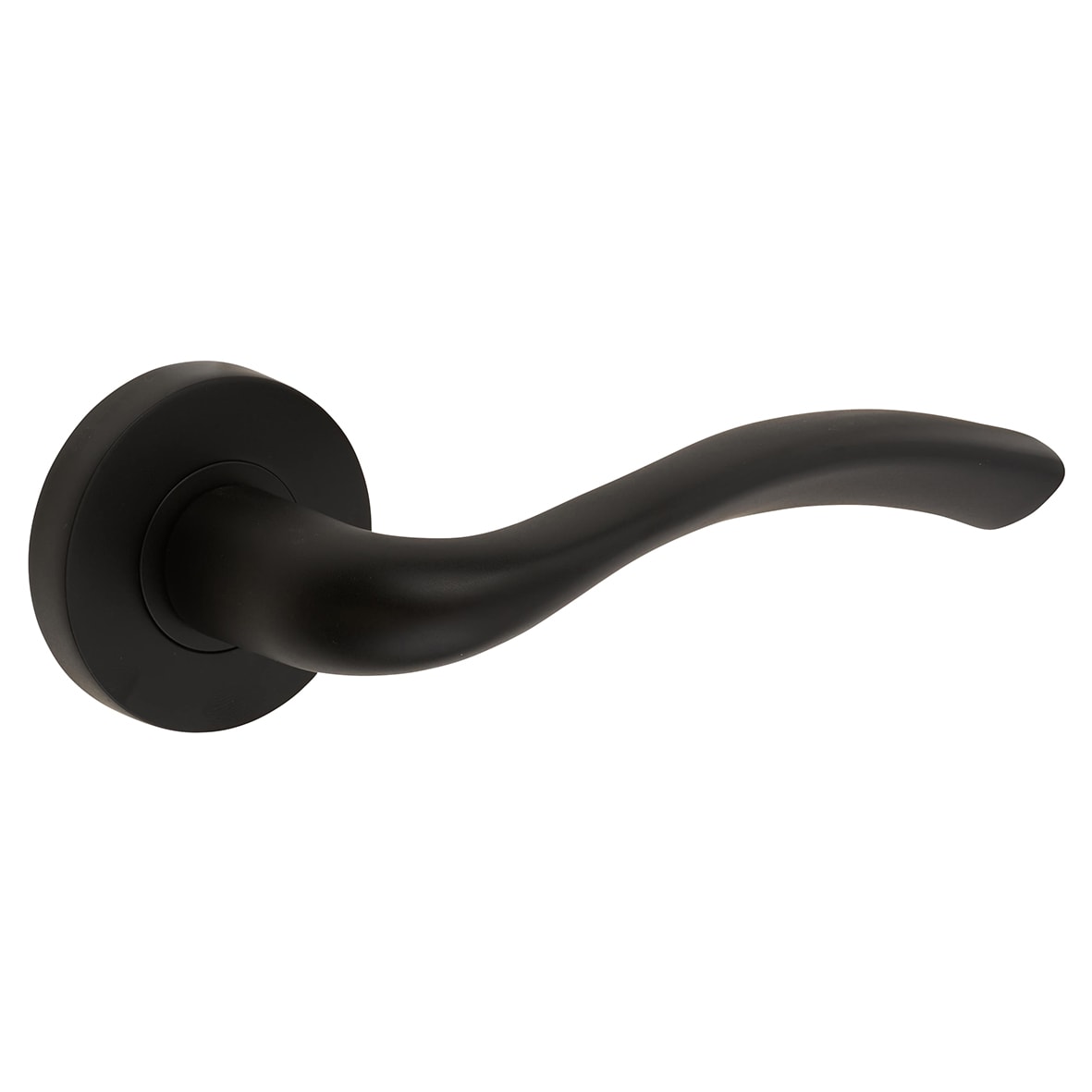 Matt Black Door Handles on Round Rose - Solar Range - view 2