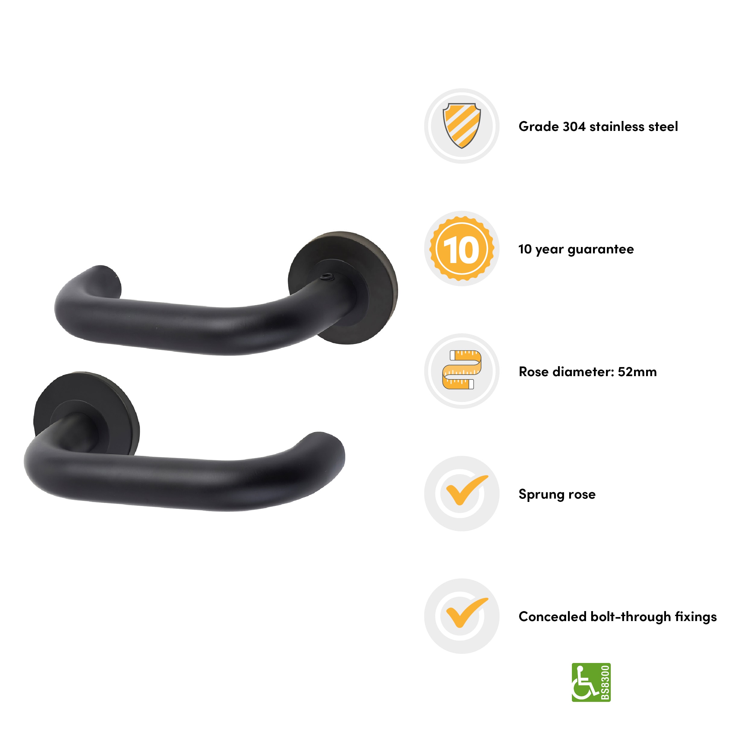 Matt Black 19mm Return to Door Handles on Round Rose - view 2