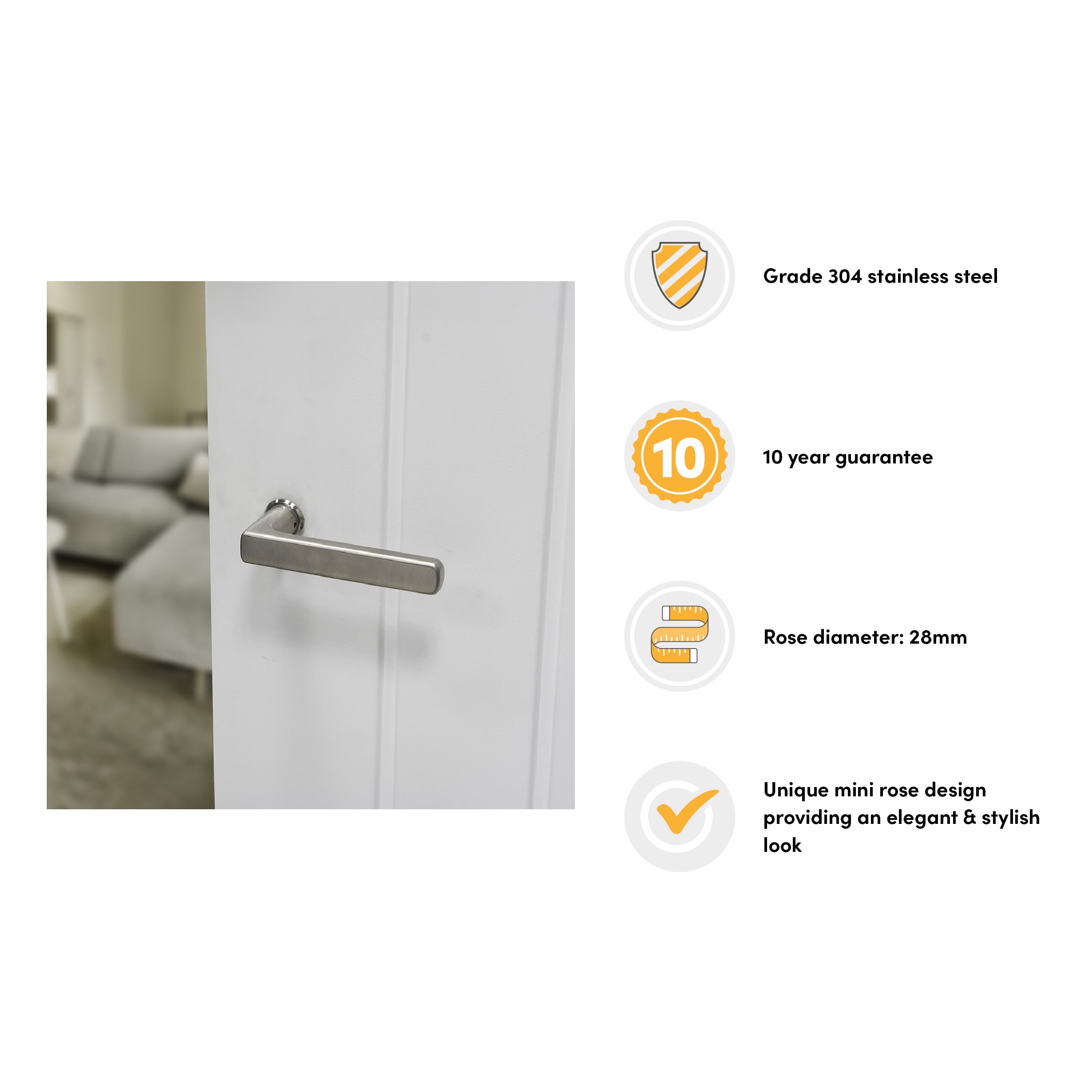 Satin Nickel Door Handles on Round Mini Rose - Dallas Range - view 2