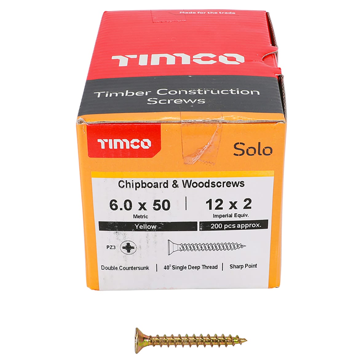 Solo Chippy Pozi Countersunk Wood Screws - 6.0 x 50mm - Yellow Zinc - Pack of 200 - view 2
