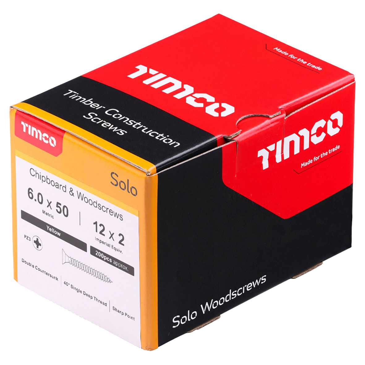 Solo Chippy Pozi Countersunk Wood Screws - 6.0 x 50mm - Yellow Zinc - Pack of 200 - view 4