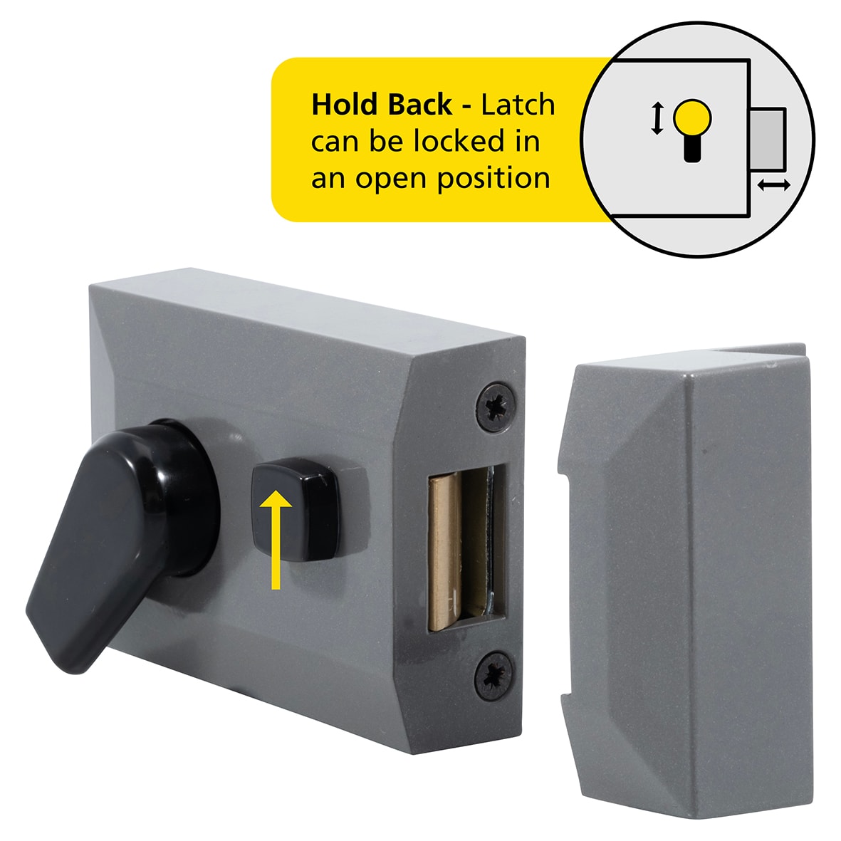 Deadlocking Nightlatch - 60mm Backset - Grey Case/Polished Brass Cylinder - Pack of 5 - view 5