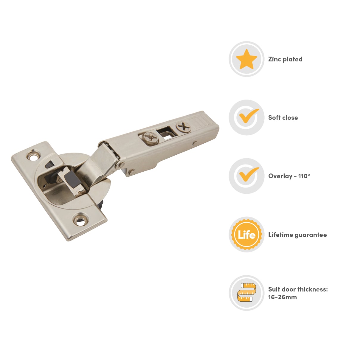 CLIP Top Soft Close Cabinet Hinge - 110° - Overlay - Zinc Plated - Pair - view 3