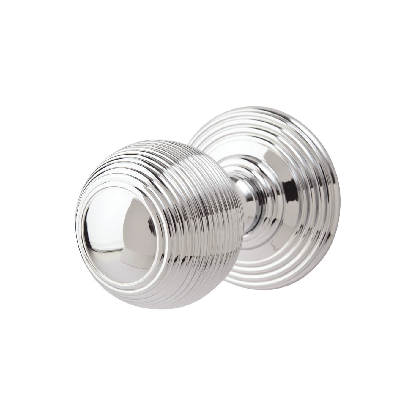 Polished Chrome Reeded Mortice Door Knob - 70mm Rose Diameter - Delamain Range - view 2