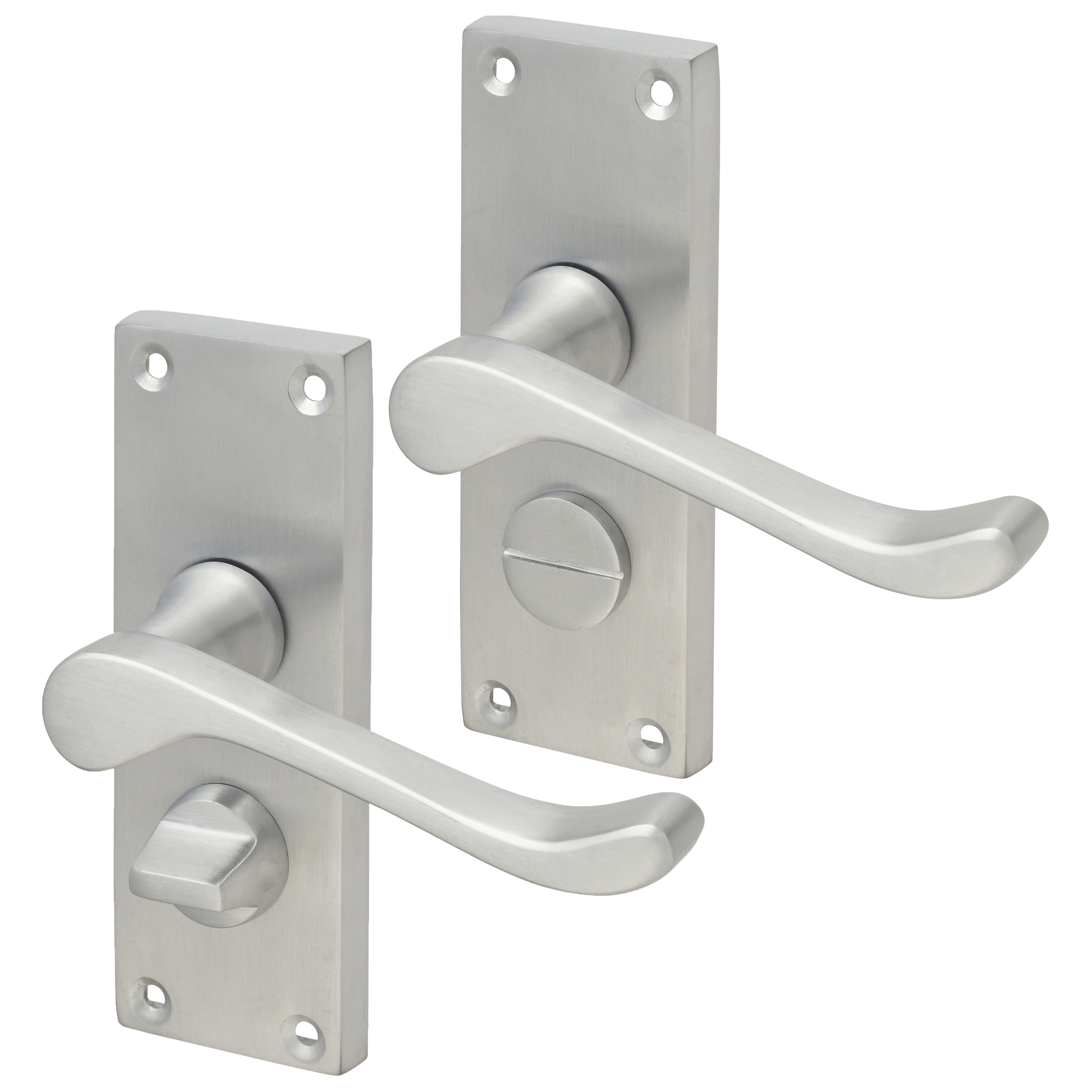 Satin Chrome Victorian Scroll Privacy Door Handles - Short Plate - 118 x 42mm - view 2