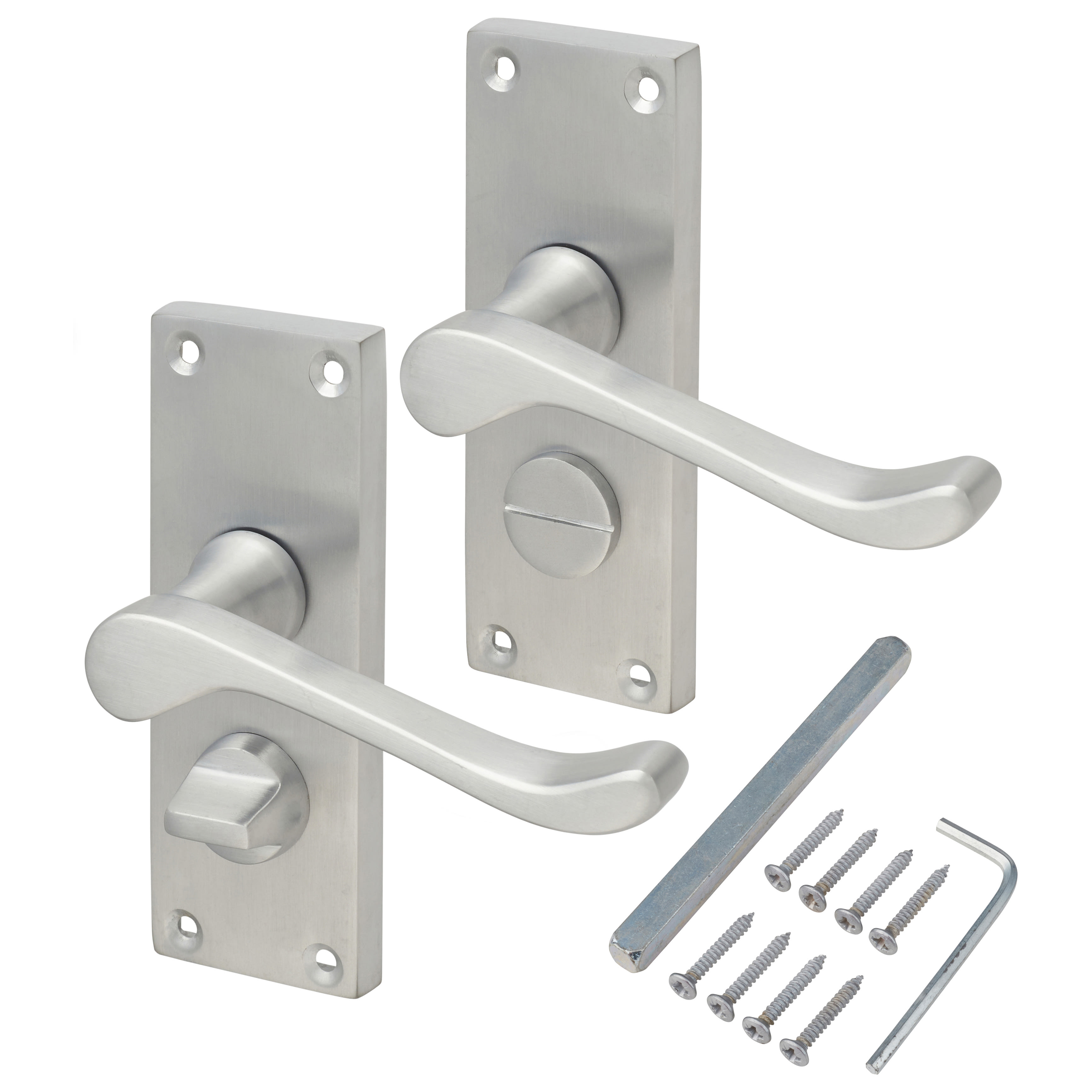 Satin Chrome Victorian Scroll Privacy Door Handles - Short Plate - 118 x 42mm - view 3