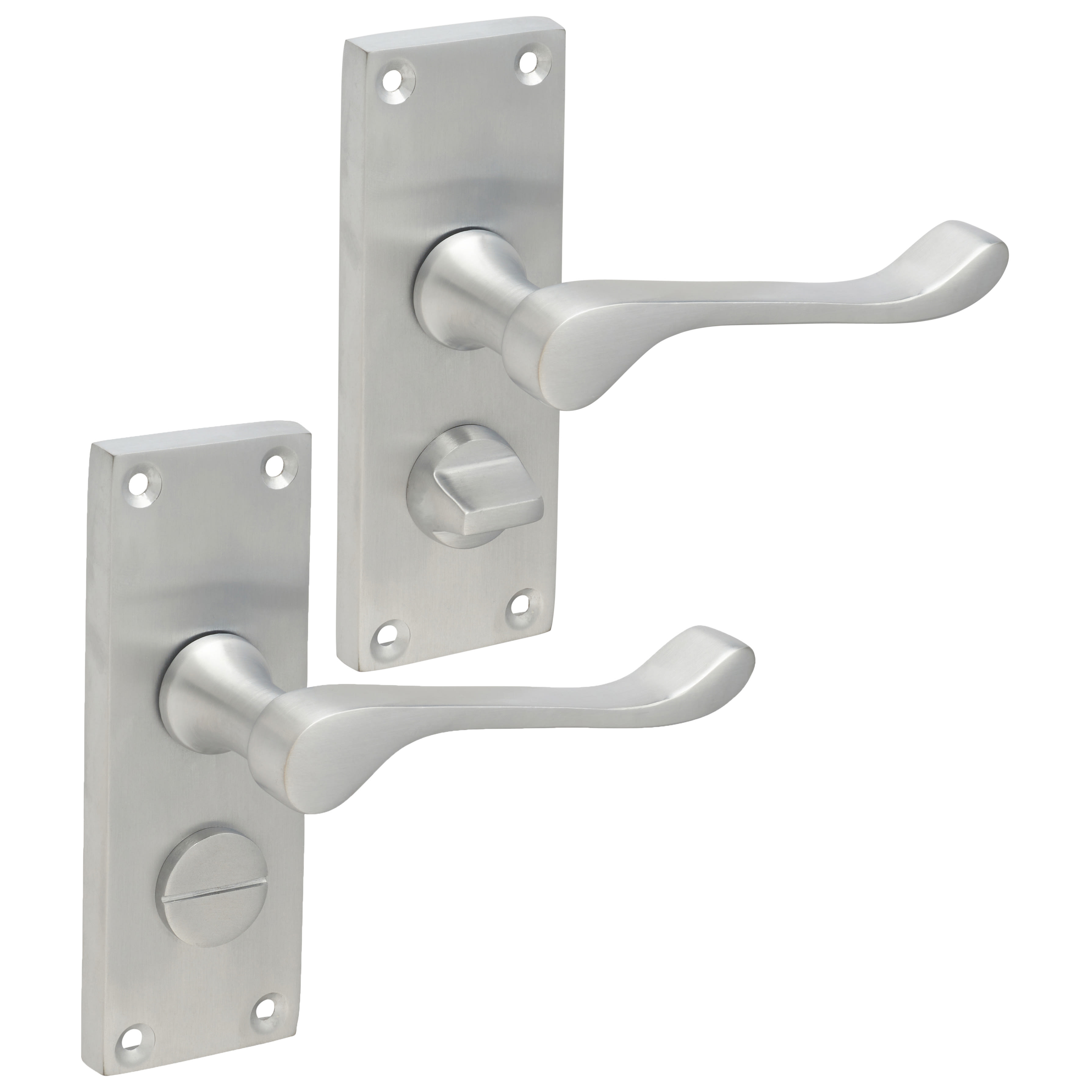 Satin Chrome Victorian Scroll Privacy Door Handles - Short Plate - 118 x 42mm - view 4