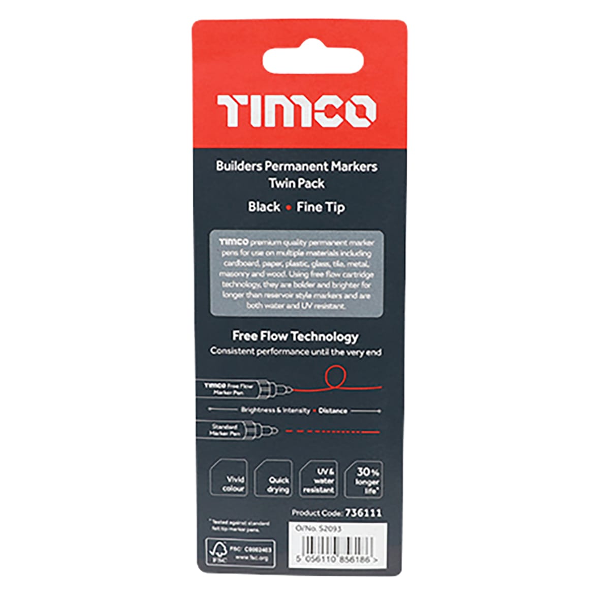 Builders Permanent Markers - Fine Tip - Black - Pack of 2 - view 3
