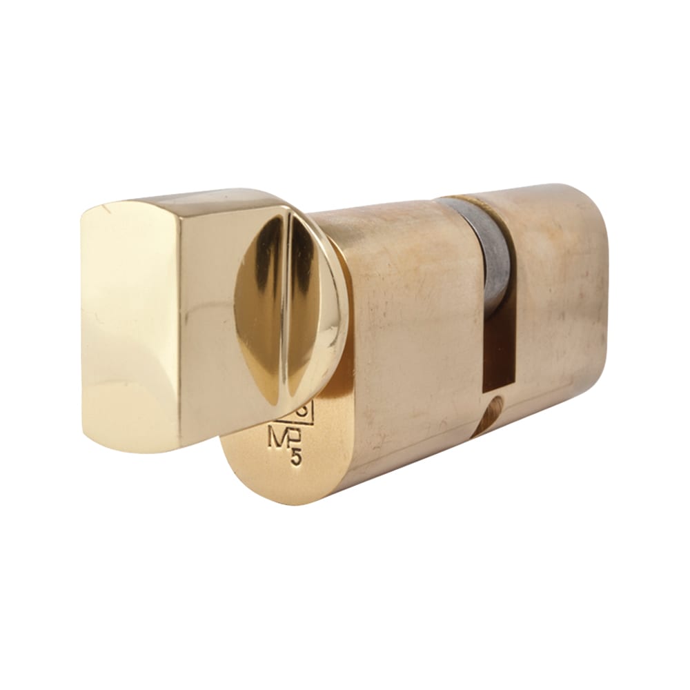 5 Pin 70mm Oval Thumbturn Cylinder - 35mm Turn + 35mm - Polished Brass - Keyed Alike - view 3