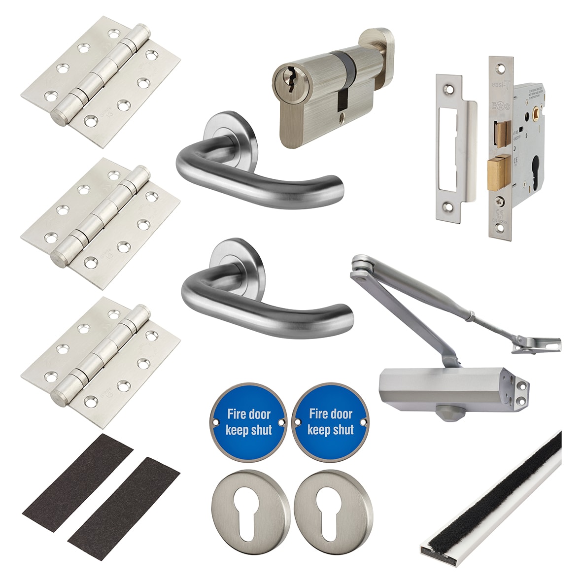 Light Duty Euro Lock Door Handle on Rose Fire Door Kit - Power Size 3 - Satin Stainless - view 2