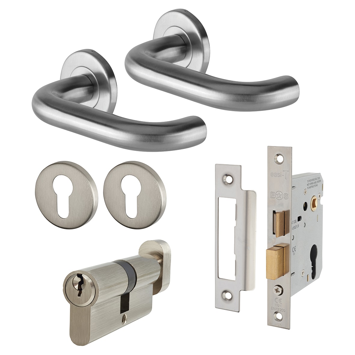 Light Duty Euro Lock Door Handle on Rose Fire Door Kit - Power Size 3 - Satin Stainless - view 4