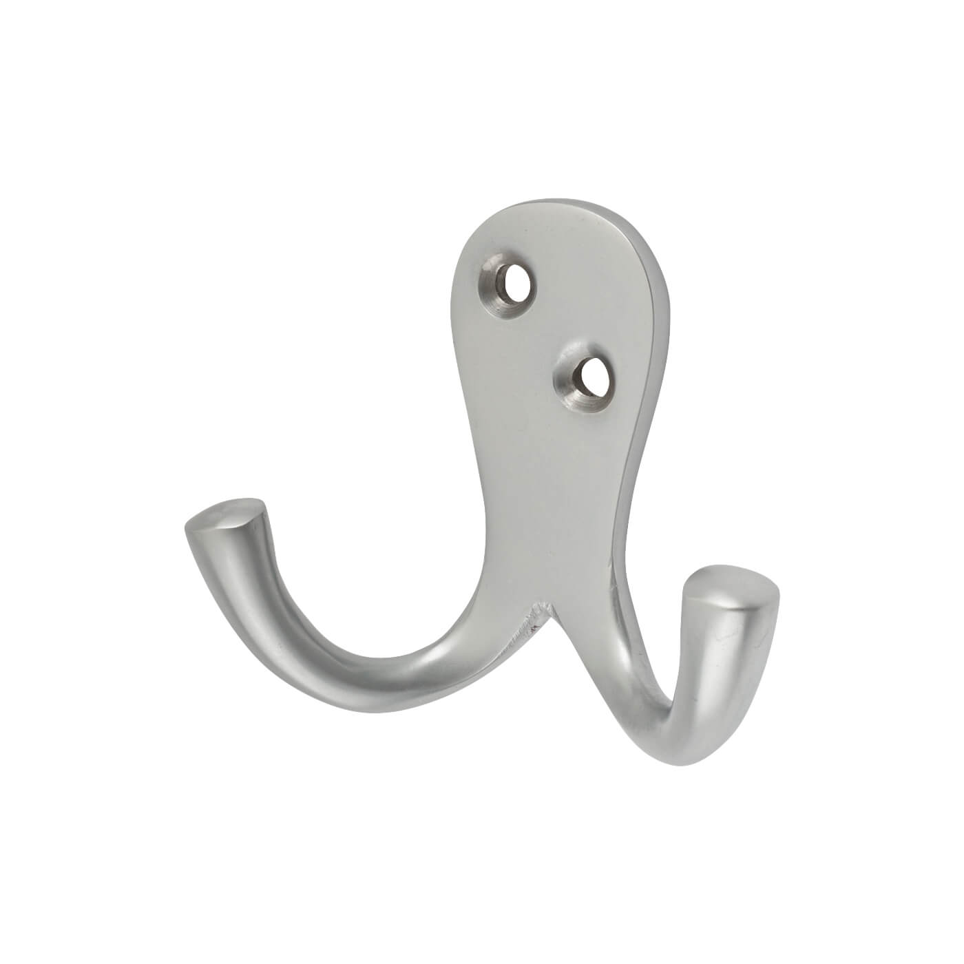 Solid Brass Double Coat Hook - 70 x 43mm - Satin Chrome - view 2