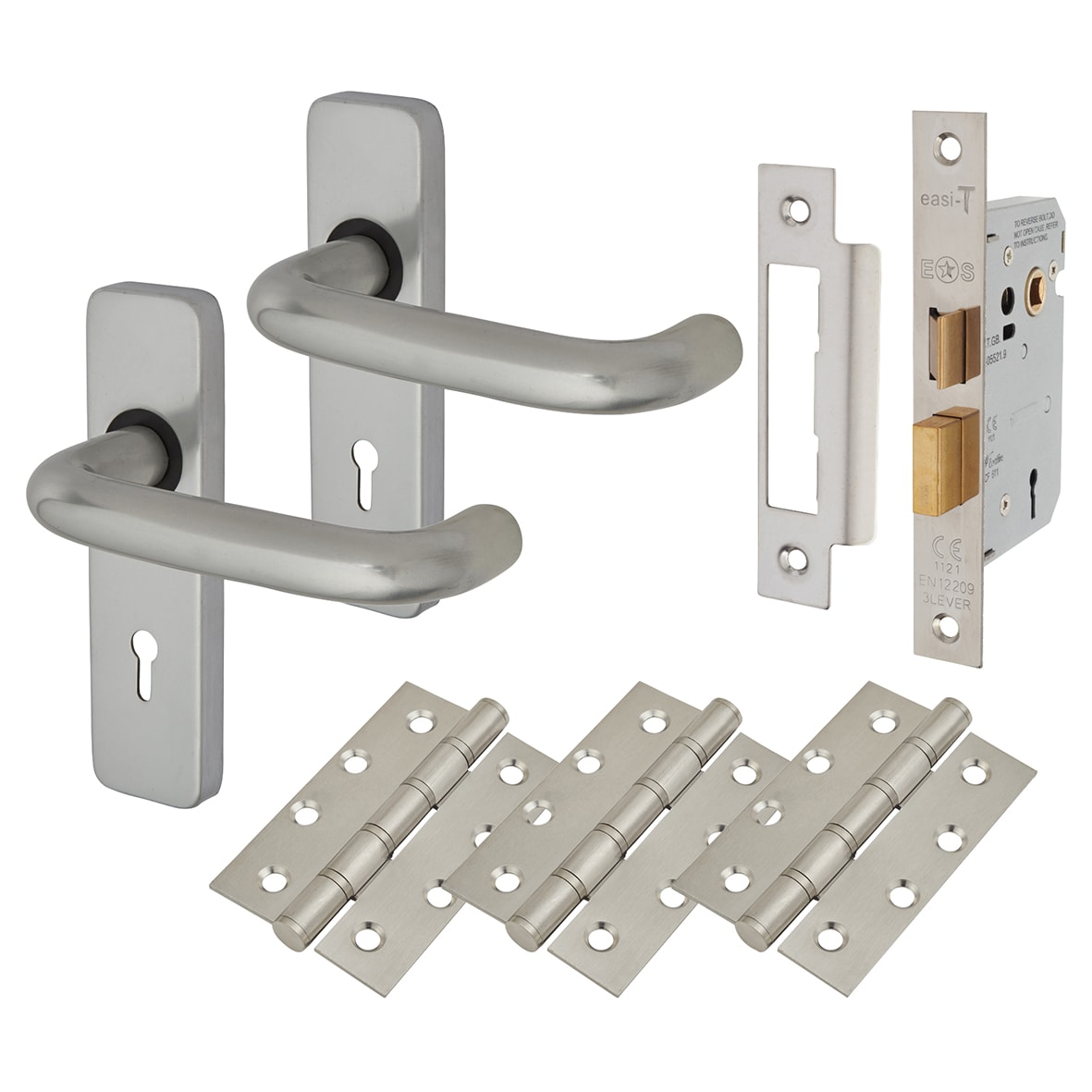Satin Aluminium 19mm Return to Door 3 Lever Sashlock Door Handles Pack - Puma Range - view 2