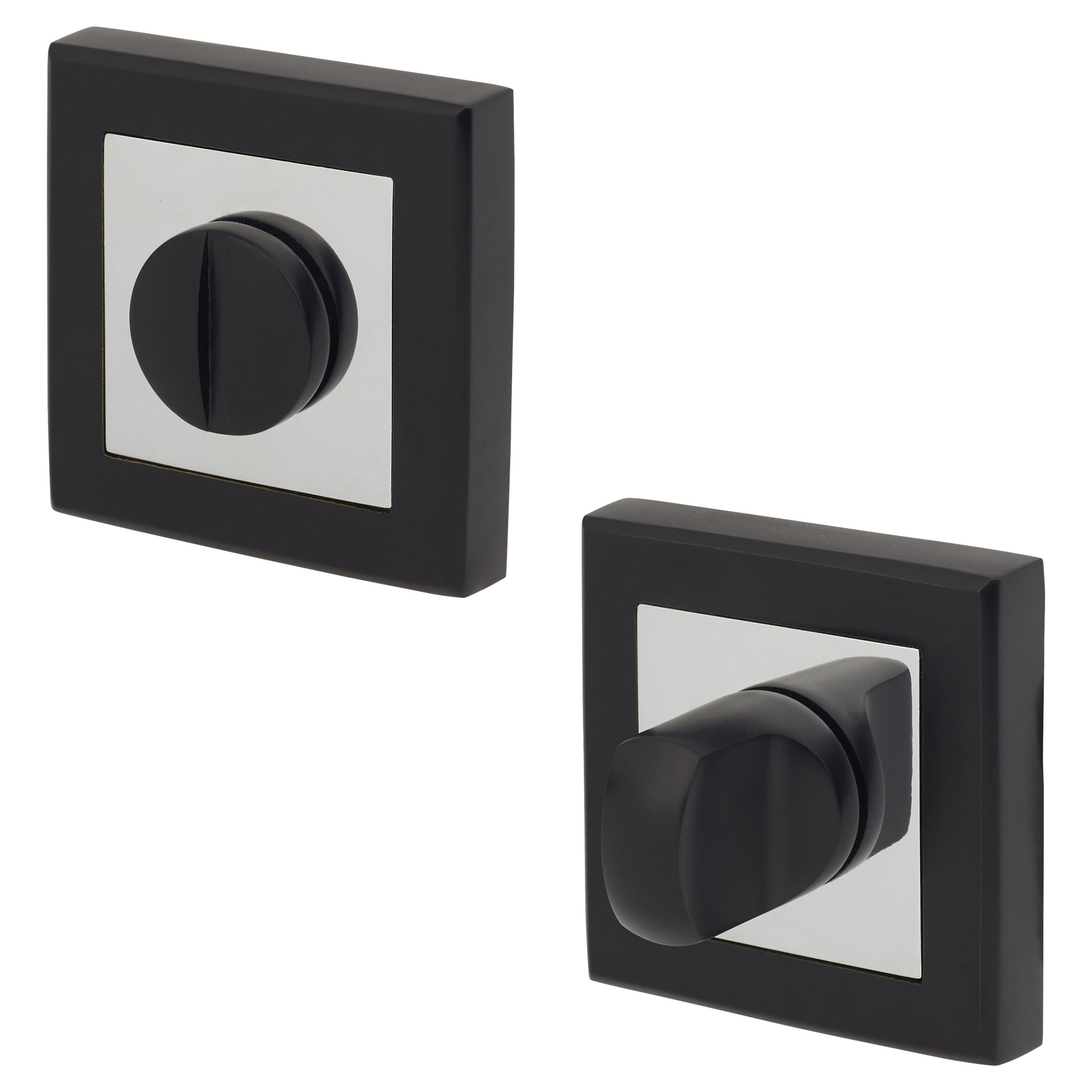 Square Bathroom Turn & Release - 52mm Diameter - Matt Black/Polished Chrome - view 2