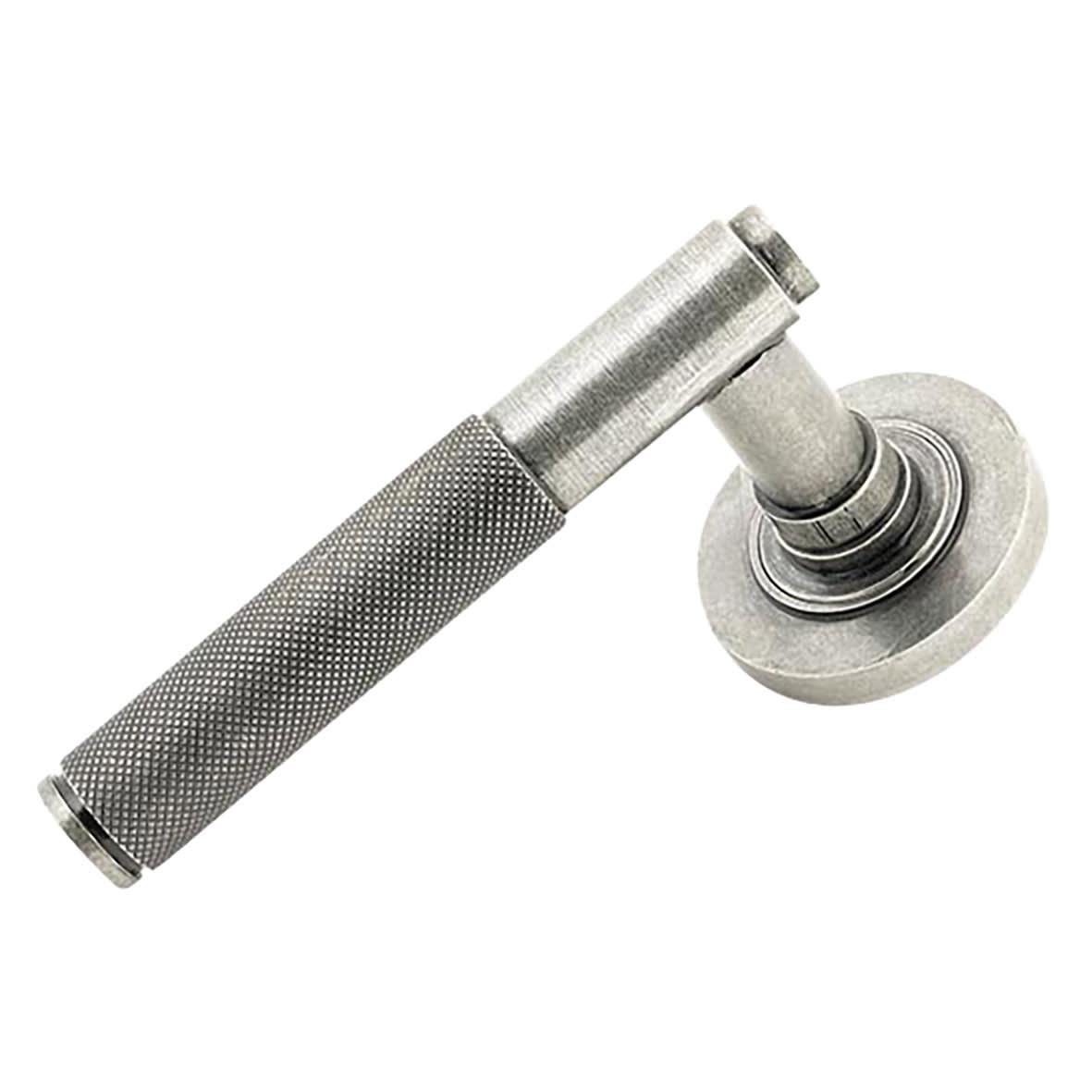 Pewter Knurled Door Handles on Round Rose - Brompton Range - view 2