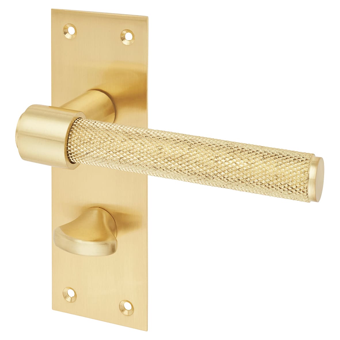 Satin Brass Knurled Bathroom Lock Door Handles Pack - Loxley Range - view 2