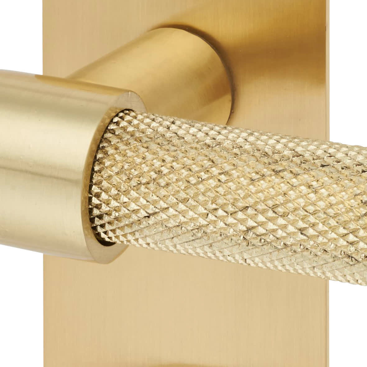 Satin Brass Knurled Bathroom Lock Door Handles Pack - Loxley Range - view 6