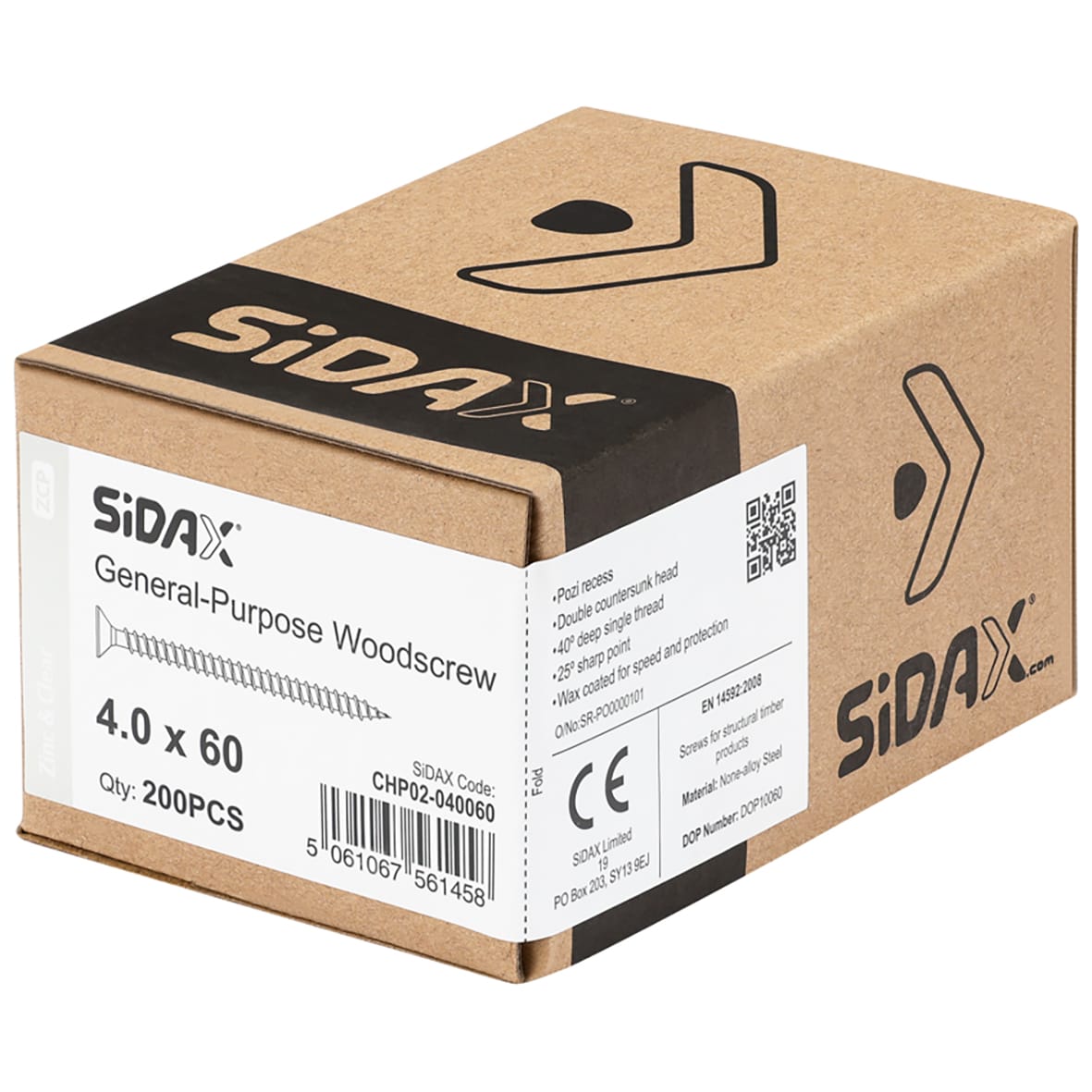General Purpose Pozi Countersunk Chipboard Wood Screws - 4.0 x 60mm - Zinc Plated - Pk of 200 - view 2