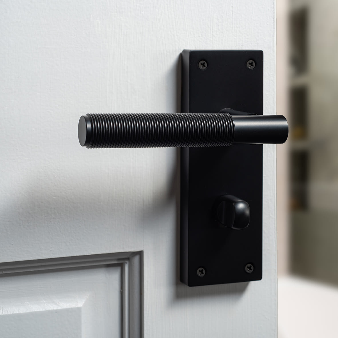 Matt Black Reeded Bathroom Door Handles - Lily Range - 155 x 55mm - view 7