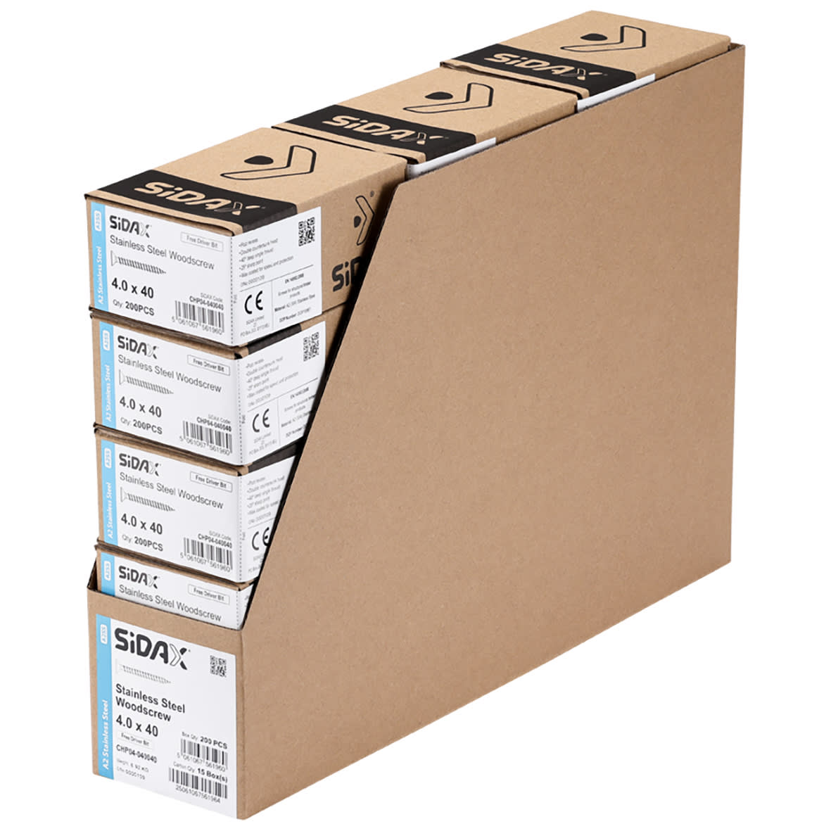 Pozi Countersunk Wood Screws - 4.0 x 40mm - A2 Stainless Steel - Pack of 200 - view 3